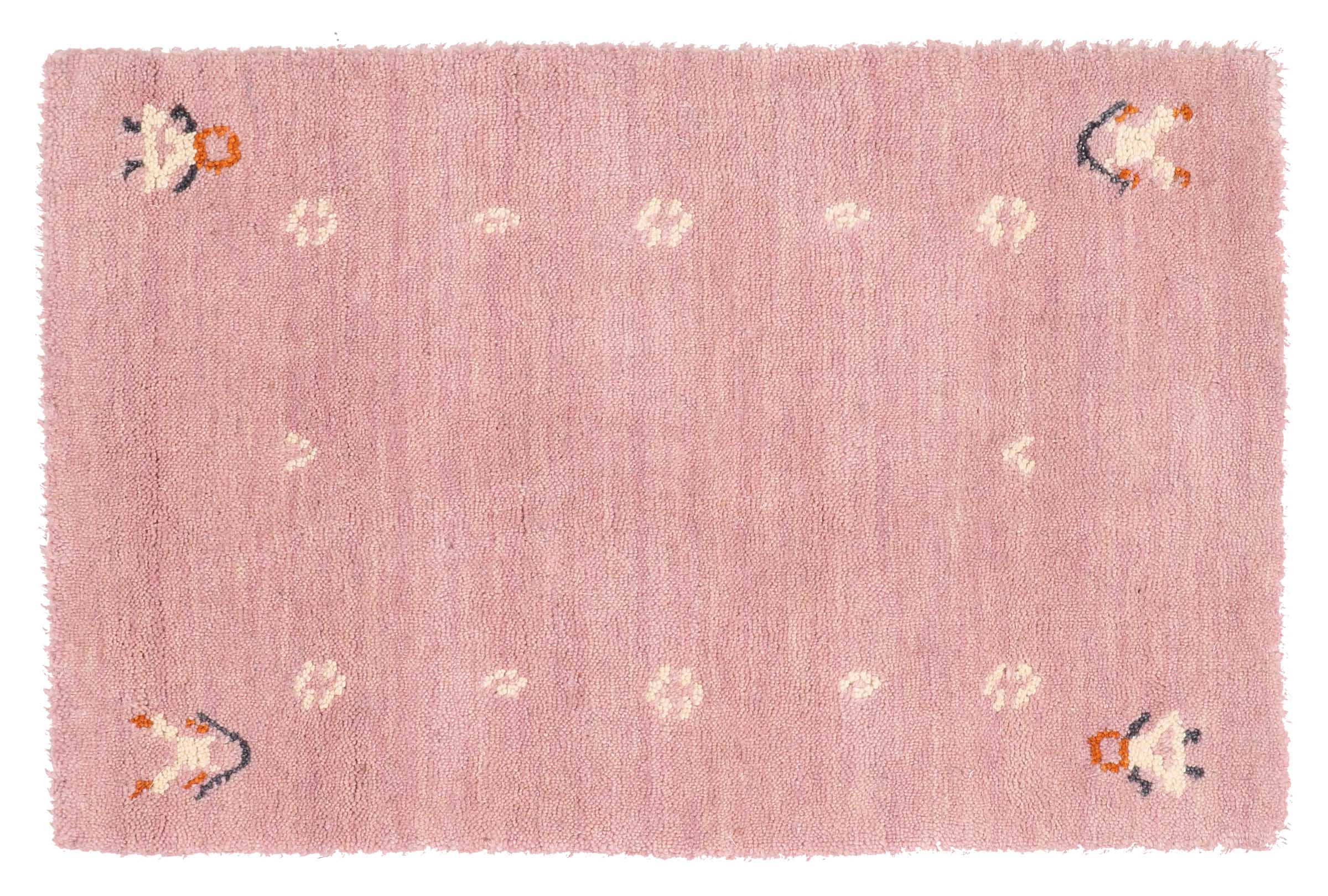 Wollteppich Gabbeh MUTI 40x60 Handgewebt Rosa Einfarbig Handarbeit Zimmer