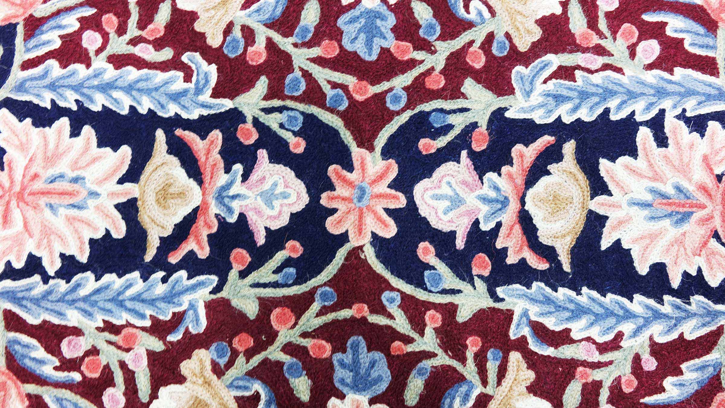 Chainstitch Kettenstich Teppich 80x120 Handgewebt Braun Blumenmuster Handarbeit Gewebt
