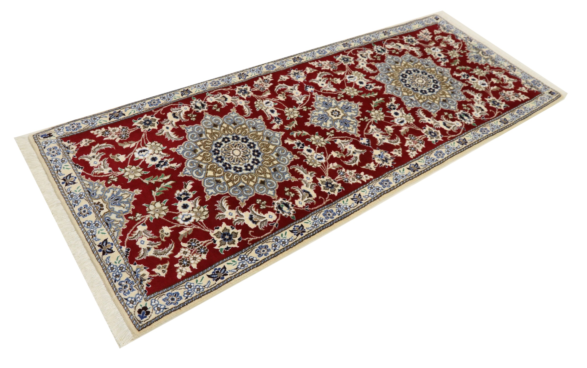 Perserteppich Nain 9LA 80x200 Handgeknüpft Läufer Rot Medaillon Orientalisch UNIKAT