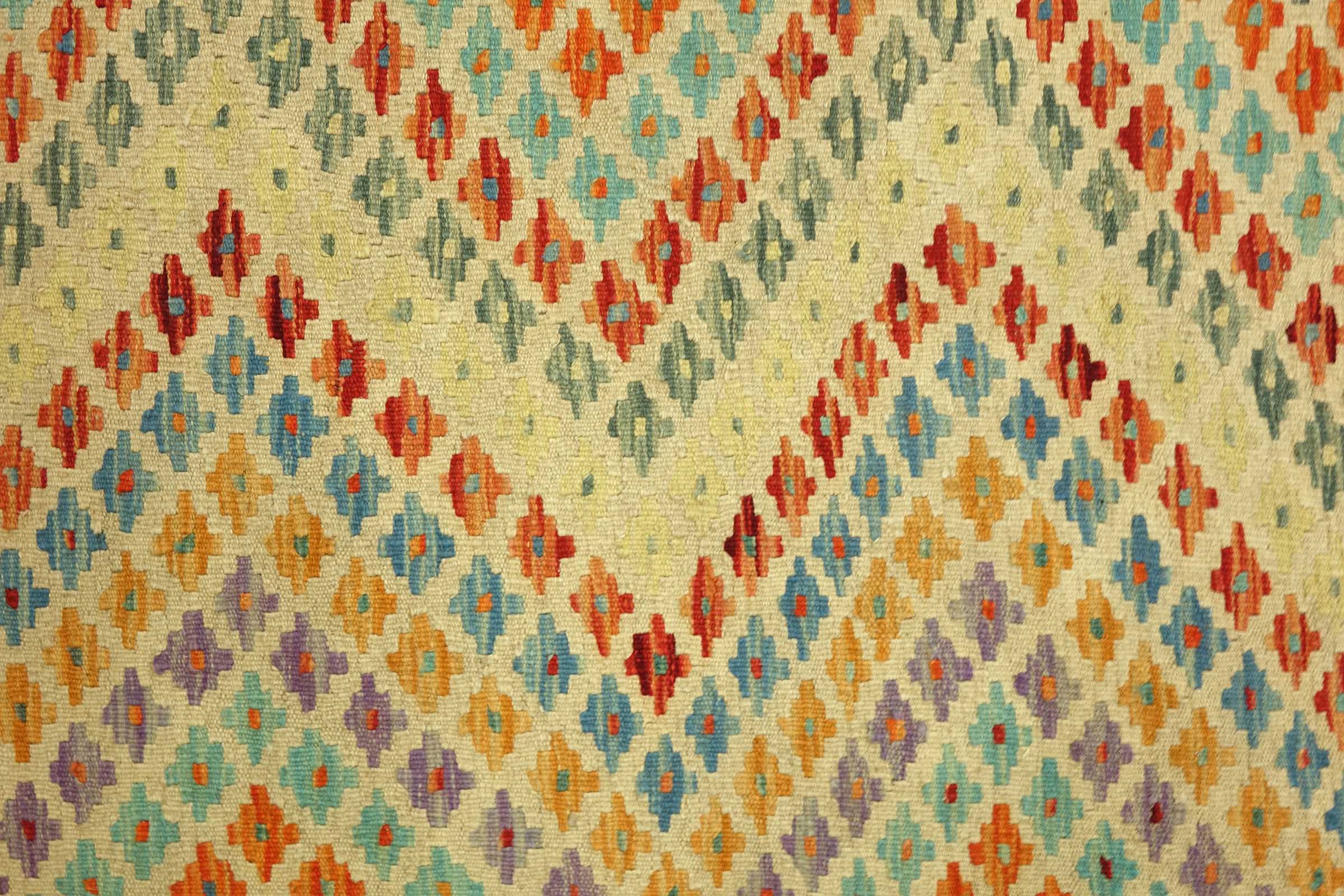 Afghan Maimana Kelim Bunt 160x200 Handgewebt Teppich Bunt Geometrisch Orient