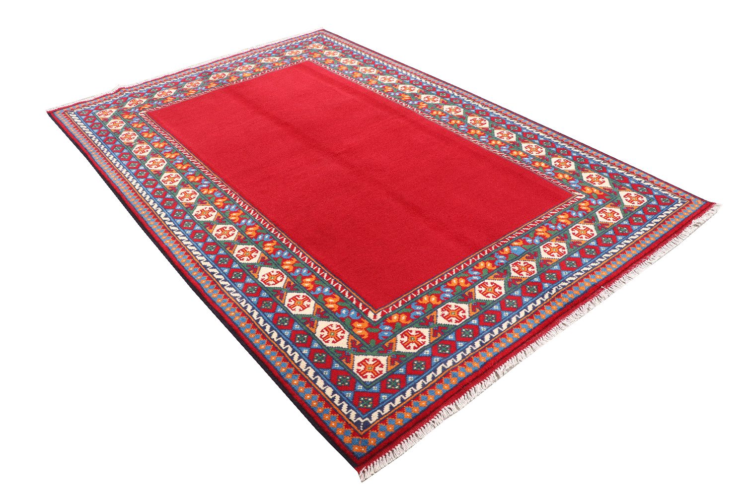 Afghan Akcha Rang Dar Teppich 170x240 Handgeknüpft Rot Umrandung Orient Kurzflor