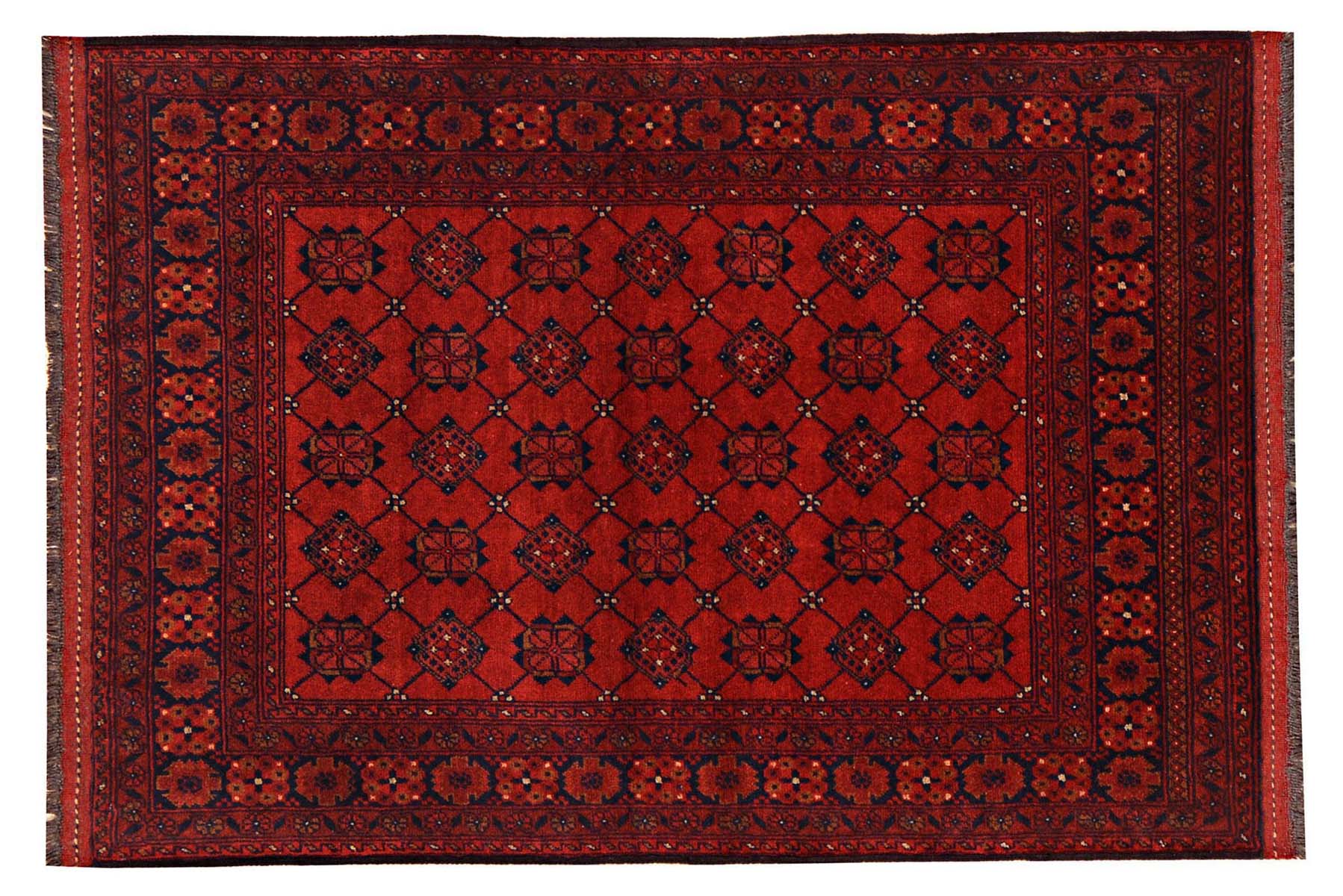 Afghan Khal Mohammadi Teppich 100x150 Handgeknüpft Braun Geometrisch Orient Kurzflor