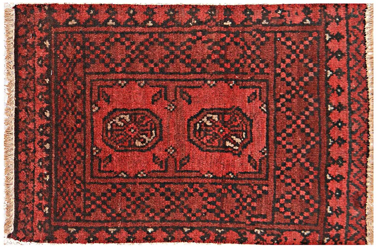 Afghan Aqcha Poshti Teppich 40x60 Handgeknüpft Rot Geometrisch Orient Kurzflor