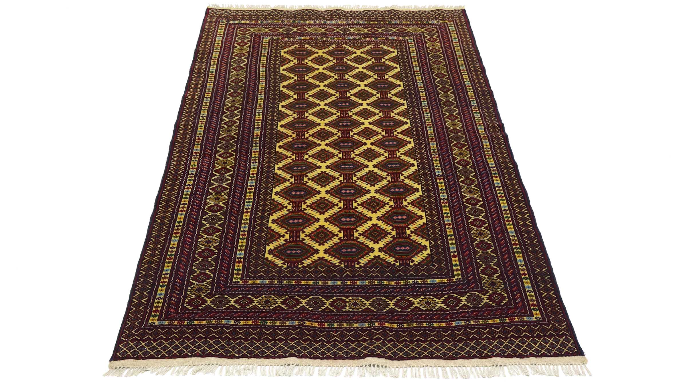 Afghan Teppich 120x180 Handgeknüpft Beige Geometrisch Orient Kurzflor Wohnzimmer