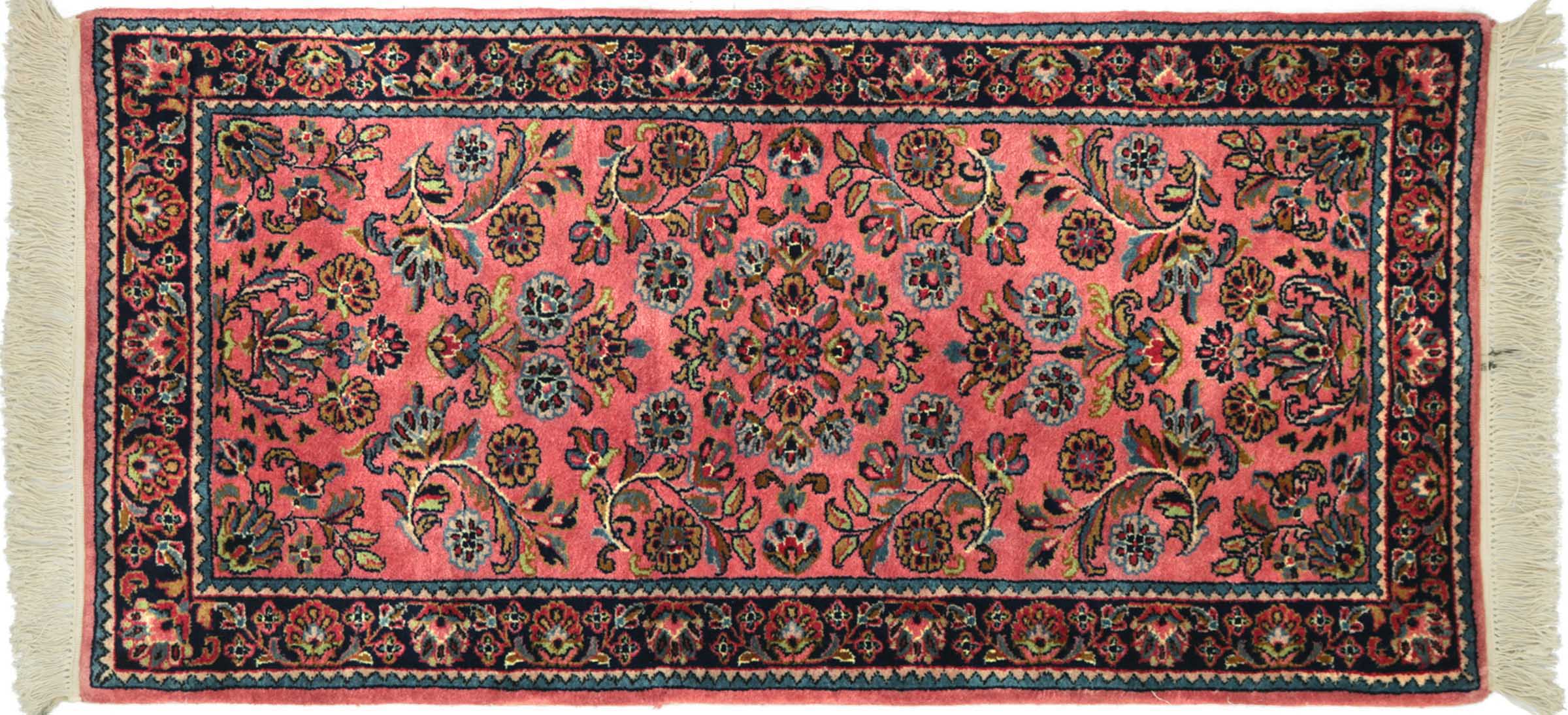 Sarough Teppich 70x140 Handgeknüpft Rosa Floral Wolle Kurzflor Rug