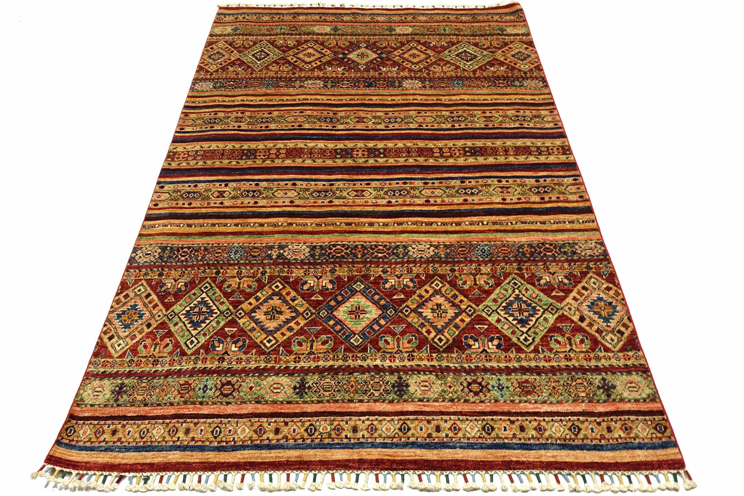 Afghan Khorjin Shaal 170x240 Handgeknüpft Orientteppich Rot Gestreift Wolle