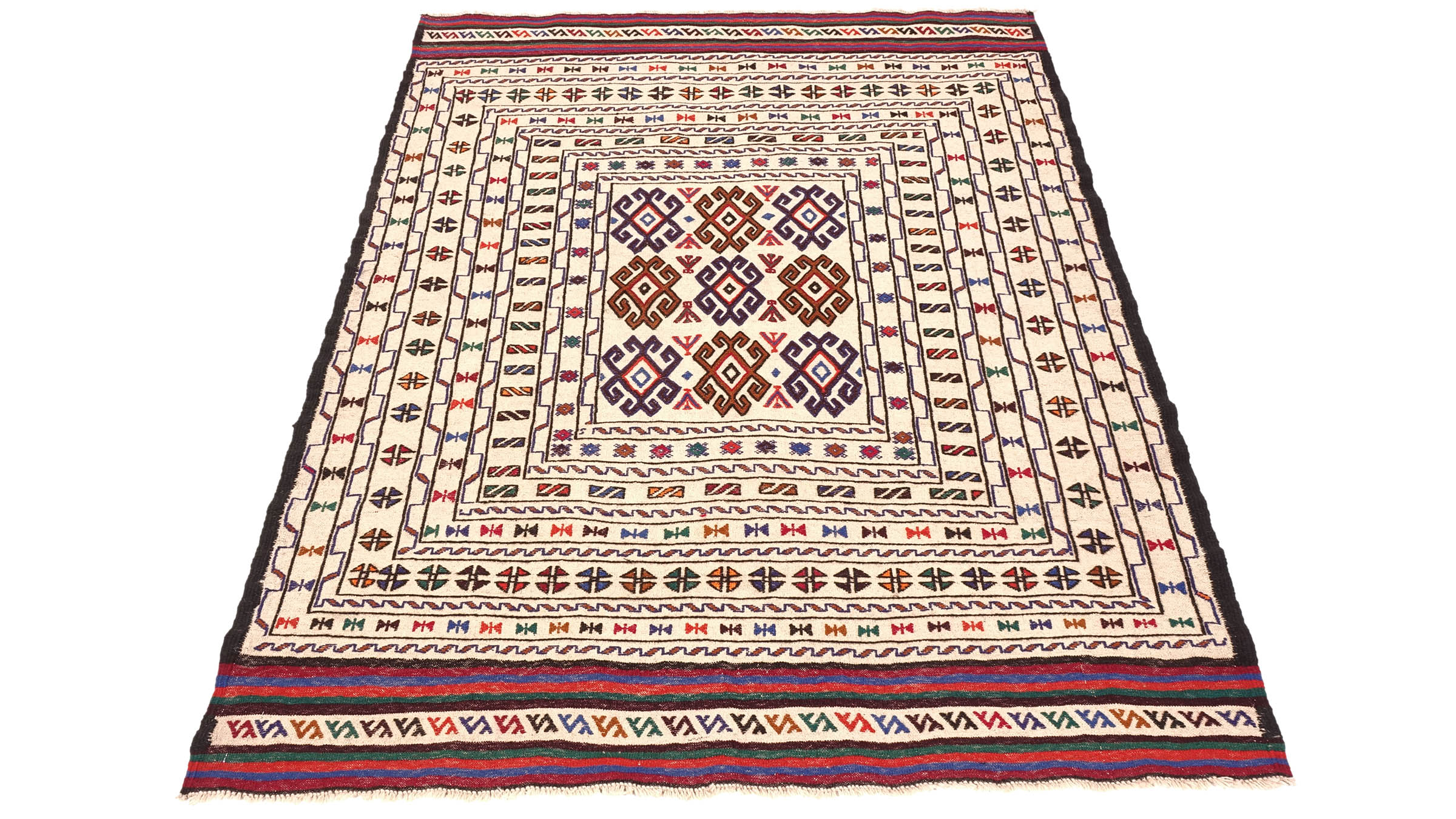 Afghan Kelim Gol Barjasta Teppich 120x180 Handgewebt Beige Geometrisch Handarbeit