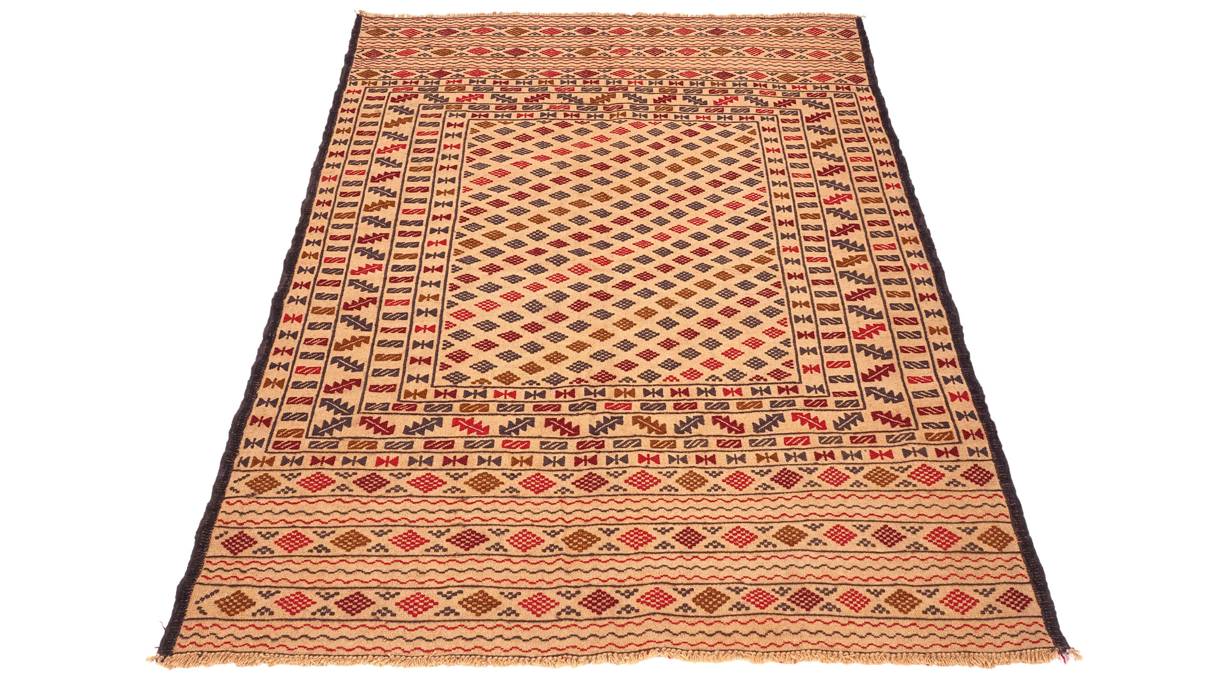 Afghan Kelim Gol Barjasta Teppich 120x180 Handgewebt Gold Geometrisch Handarbeit Gewebt