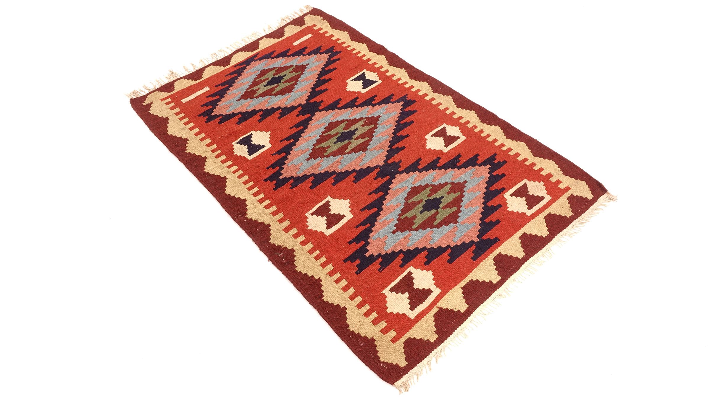 Perserteppich Kelim Ardebil 100x150 Handgewebt Orange Geometrisch Handarbeit Zimmer