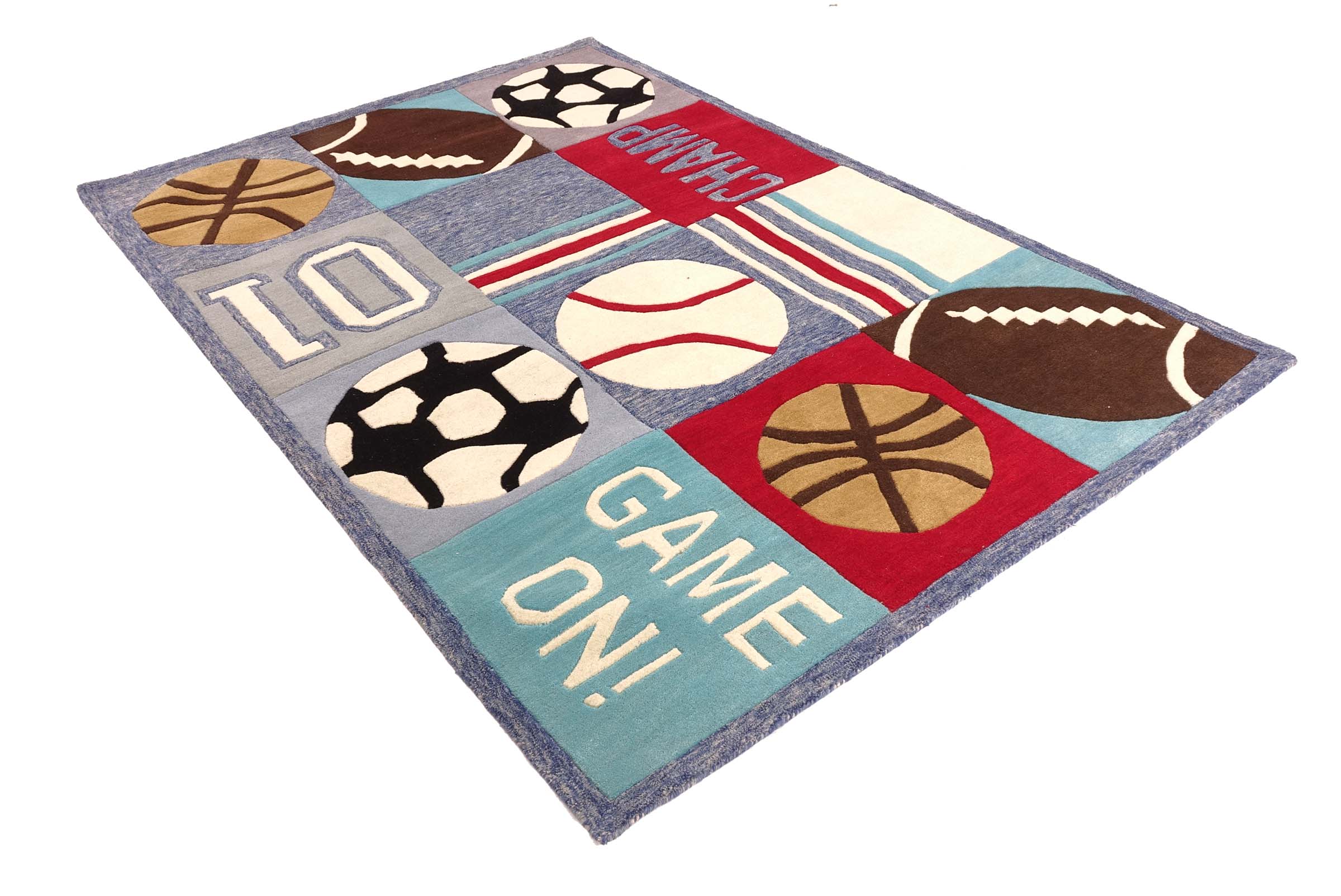 Wollteppich Sport 170x240 Blau Handarbeit Handtuft Modern
