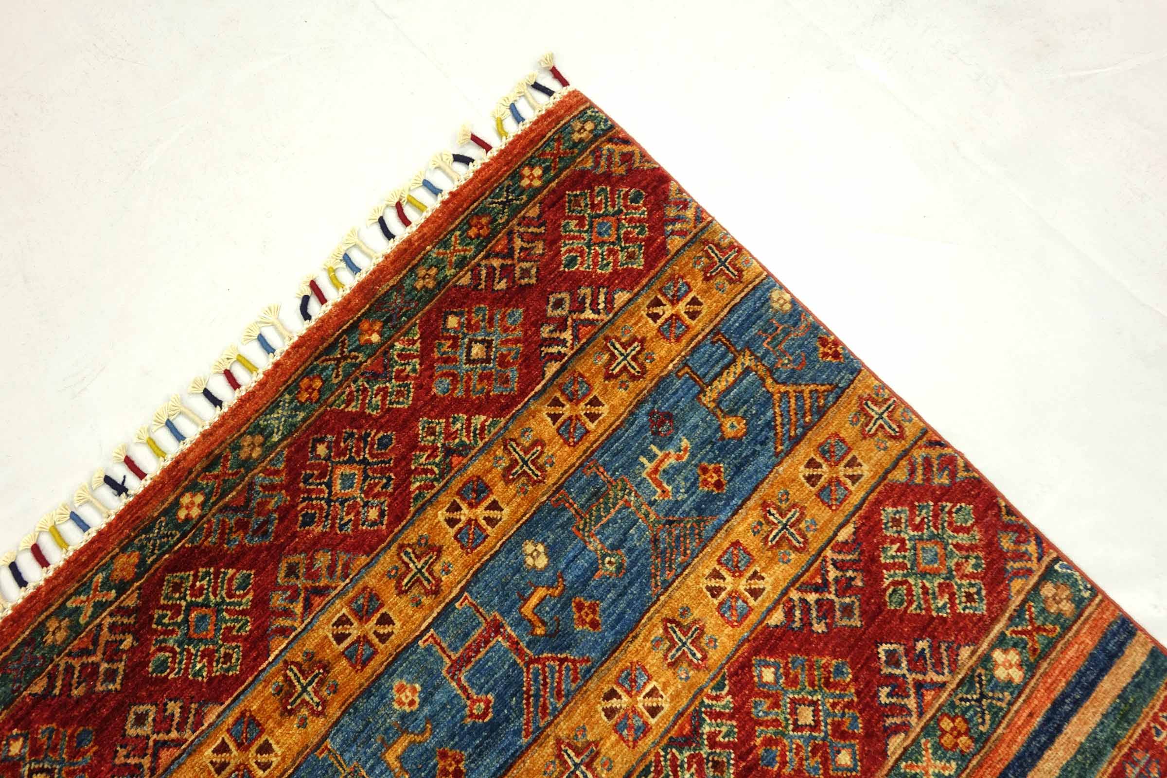 Afghan Khorjin Shaal 170x270 Handgeknüpft Orientteppich Bunt Gestreift Wolle