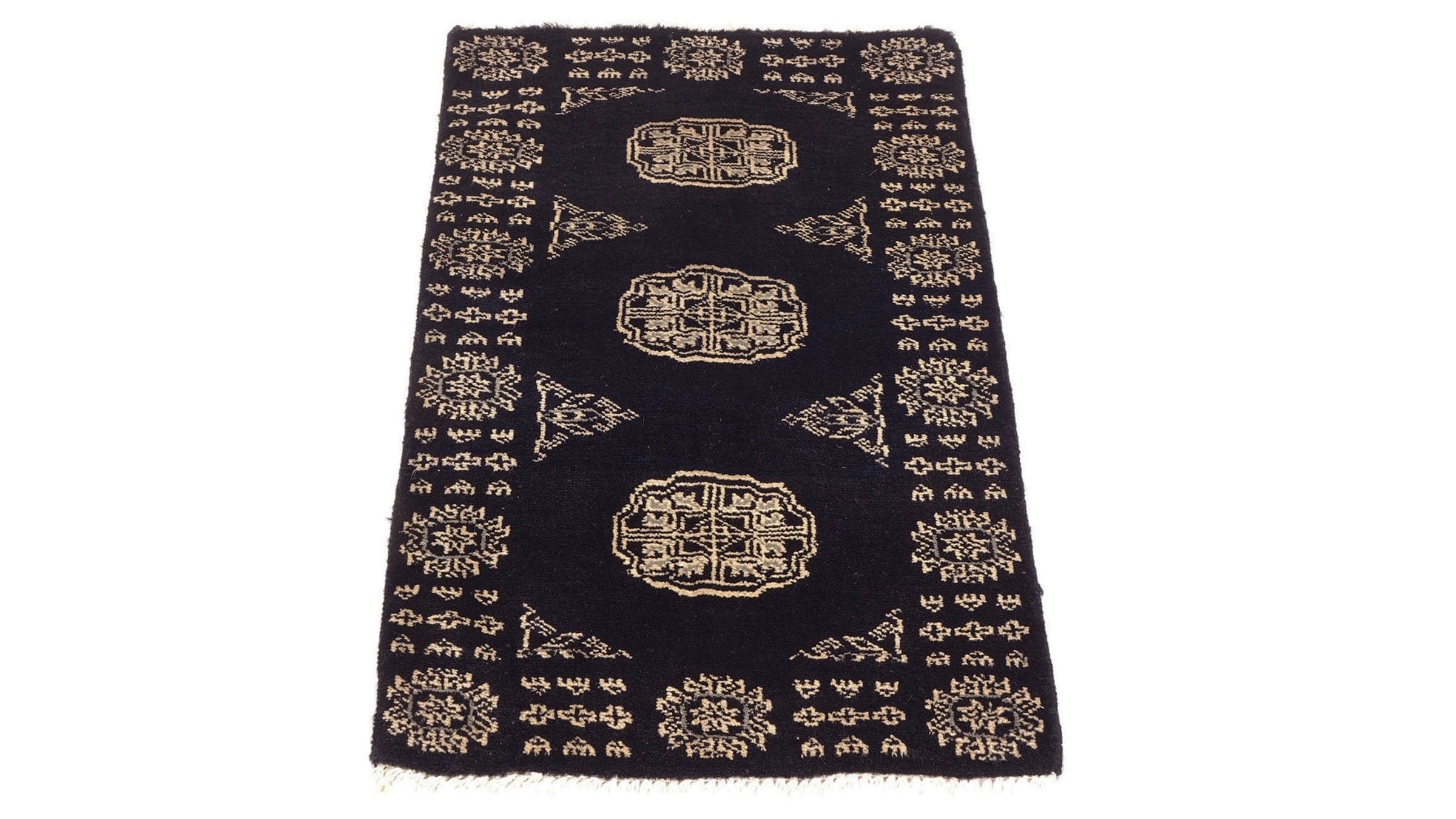 Pakistan Buchara 3ply Teppich 50x80 Handgeknüpft Schwarz Geometrisch Orient Kurzflor