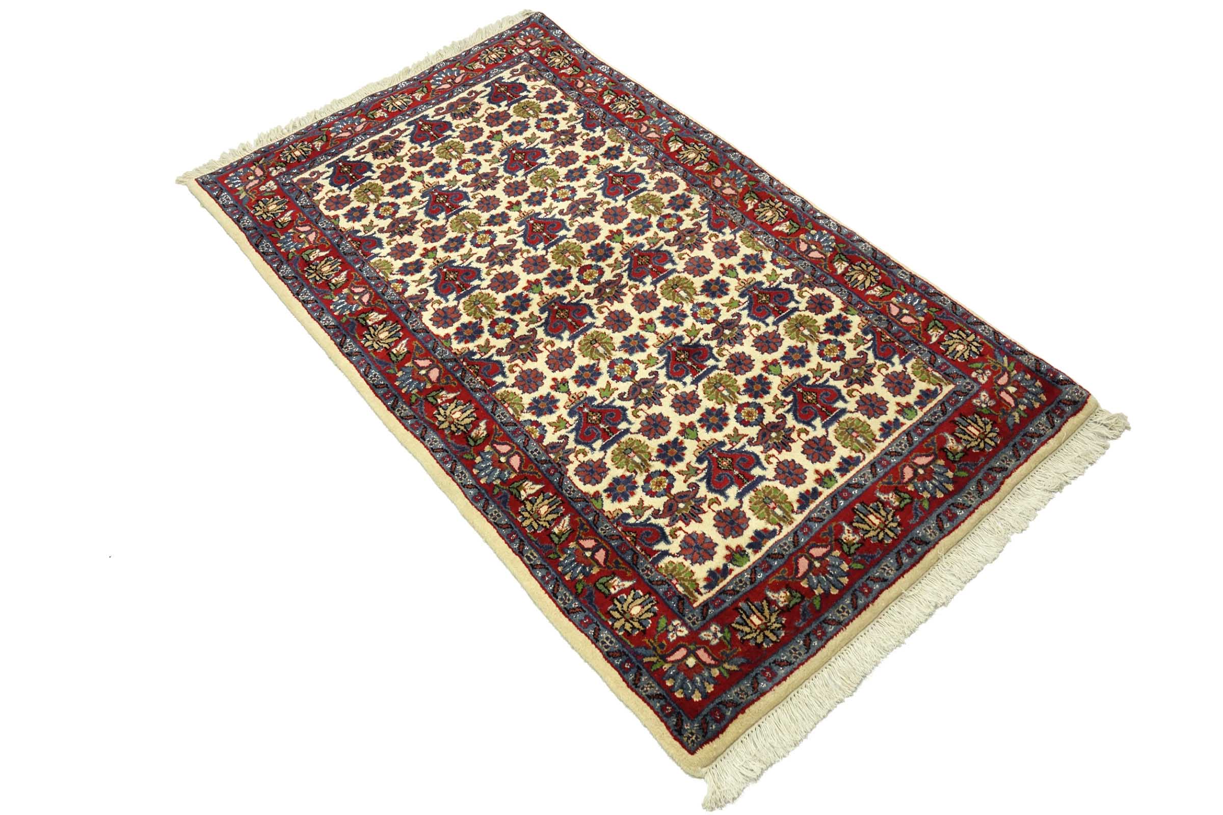 Keshan Teppich 90x160 Handgeknüpft Beige Durchgemustert Wolle Kurzflor Rug