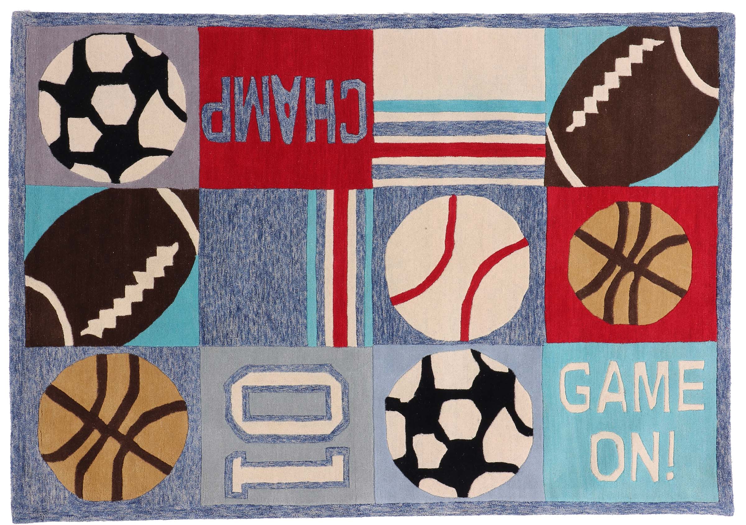 Wollteppich Sport 170x240 Blau Handarbeit Handtuft Modern