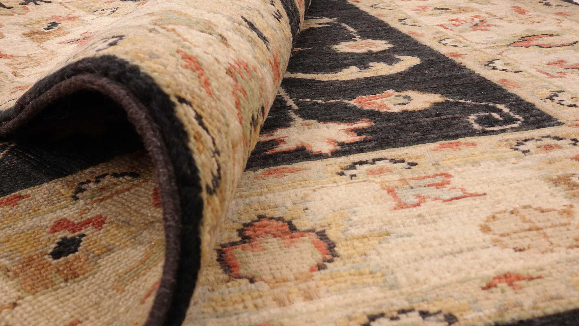 Chobi Ziegler Teppich 100x100 Handgeknüpft Quadratisch Beige Floral Orientalisch UNIKAT