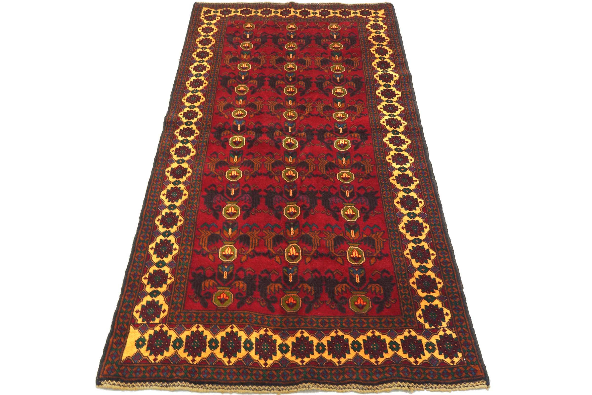 Afghan Belutsch Baluch 110x200 Handgeknüpft Orientteppich Rot Geometrisch Wolle