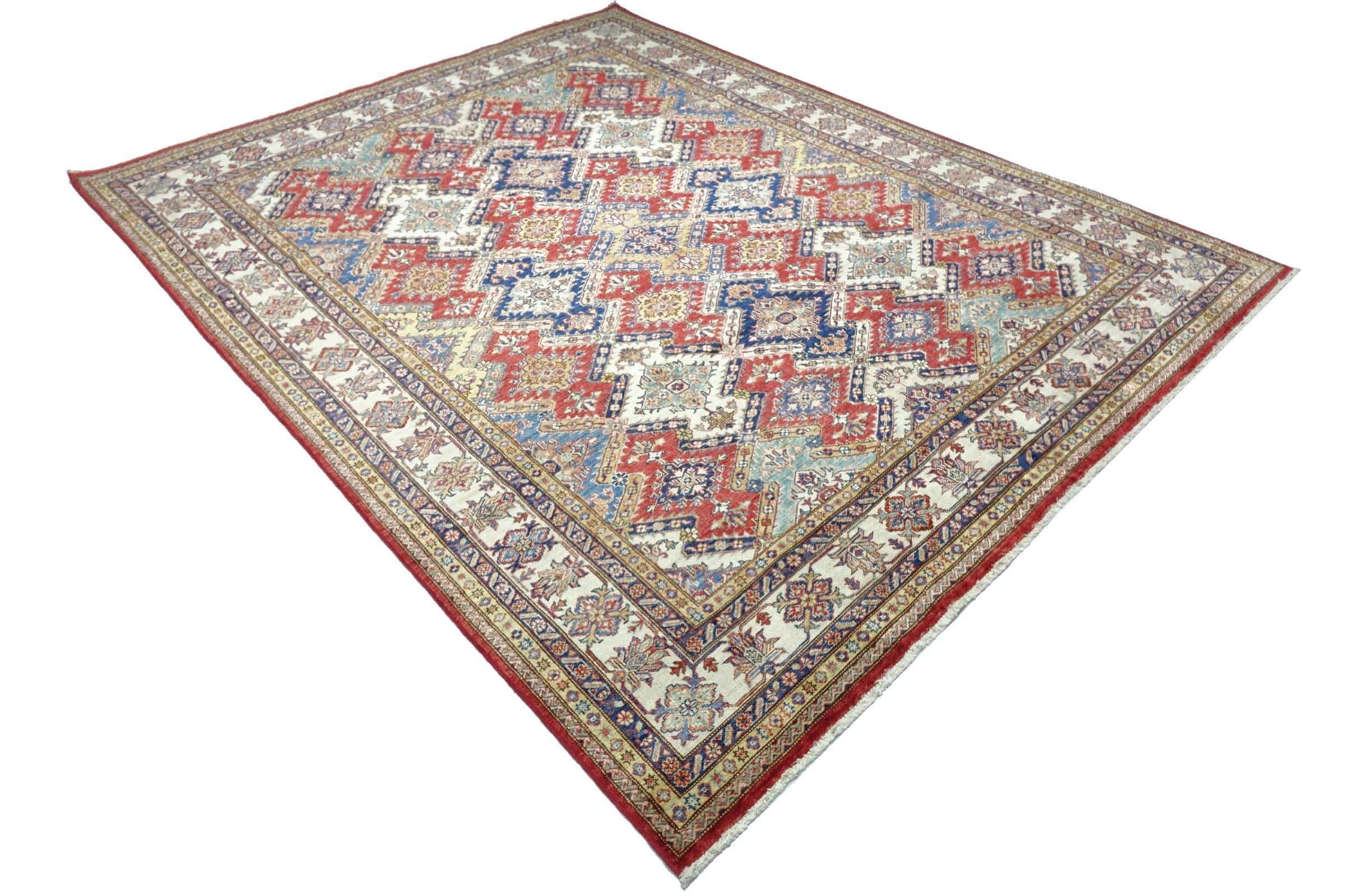 Afghan Feiner Kazak Teppich 250x300 Handgeknüpft Rot Geometrisch Orient Kurzflor
