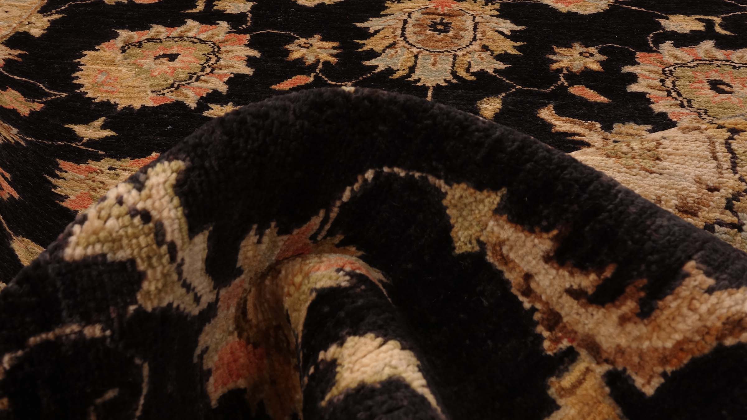 Chobi Ziegler Teppich 130x350 Handgeknüpft Läufer Schwarz Floral Orientalisch UNIKAT