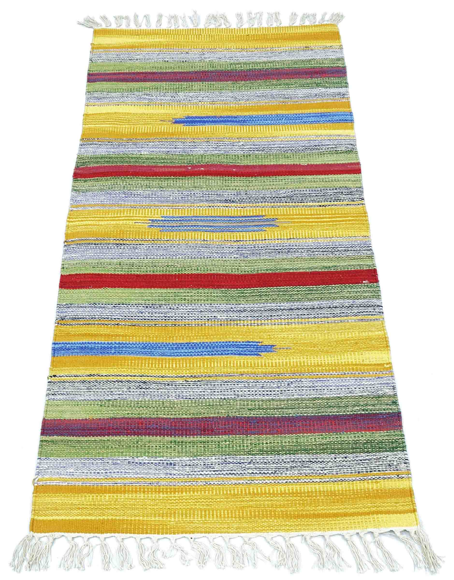 Knallbunter Kelim Teppich 60x120 Handgewebt Mehrfarbig Gestreift Handarbeit Gewebt