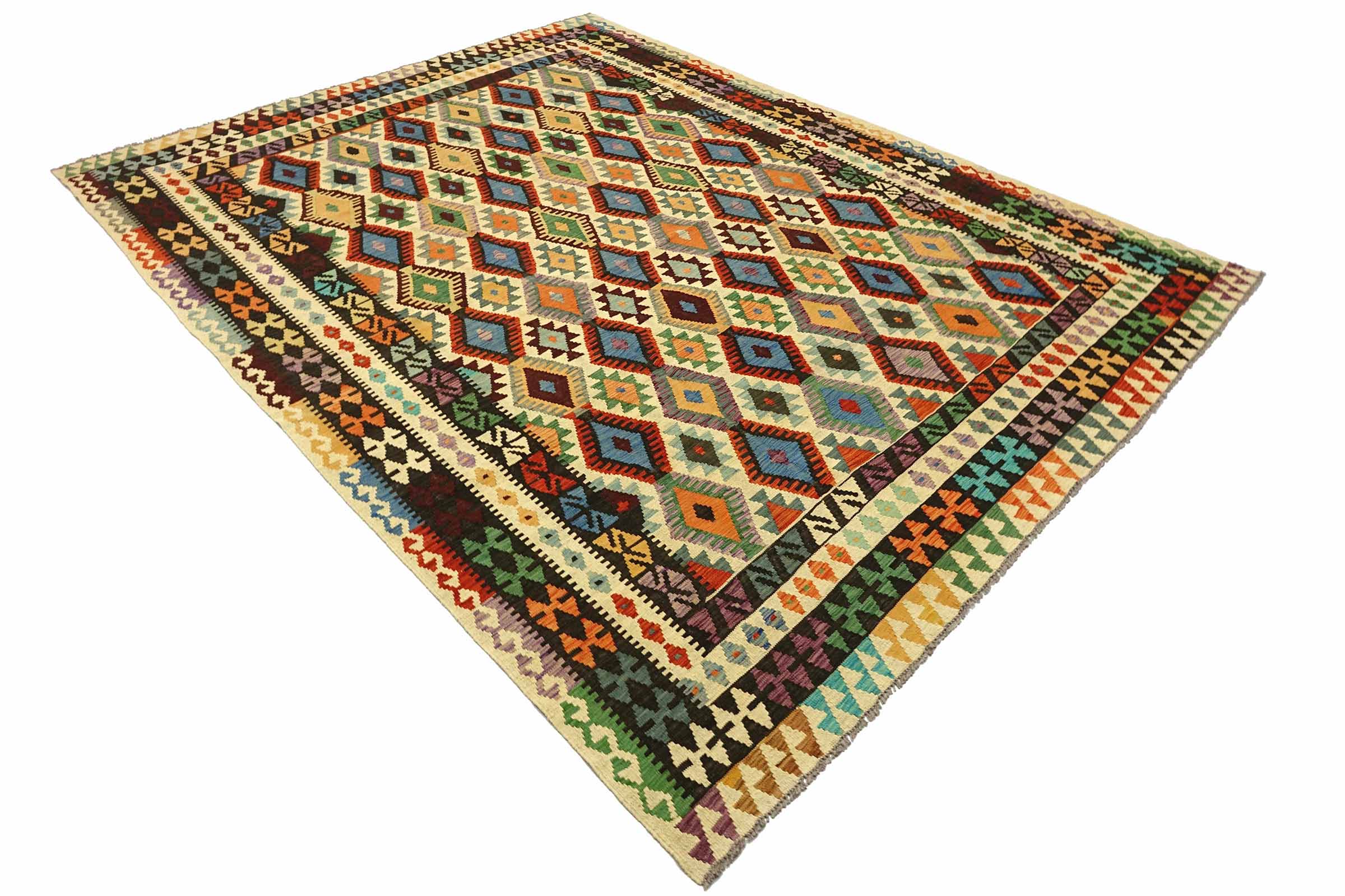 Afghan Maimana Kelim Bunt 250x350 Handgewebt Teppich Bunt Geometrisch Orient