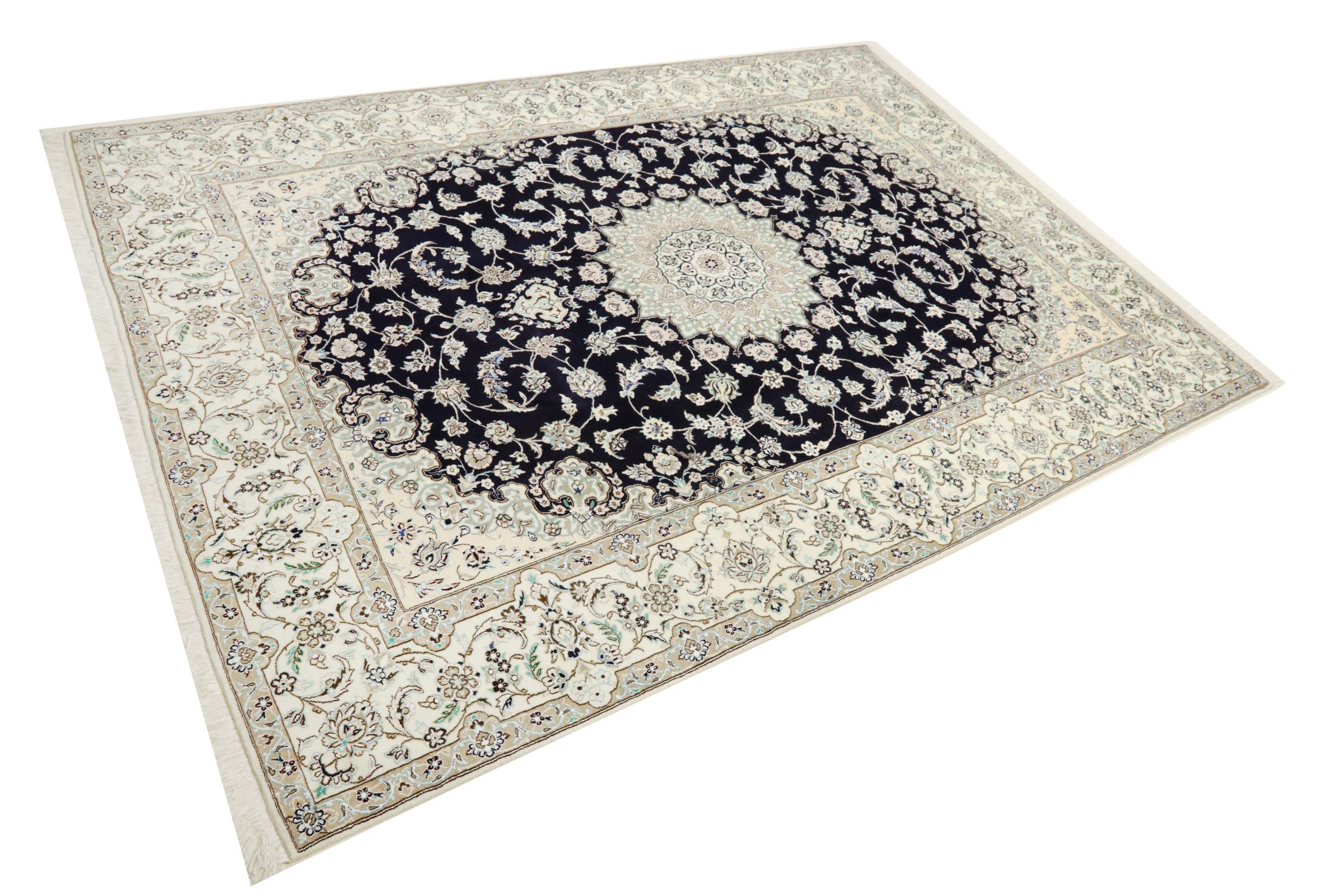 Perserteppich Nain 9LA 250x350 Handgeknüpft Dunkelblau Medaillon Orientalisch UNIKAT