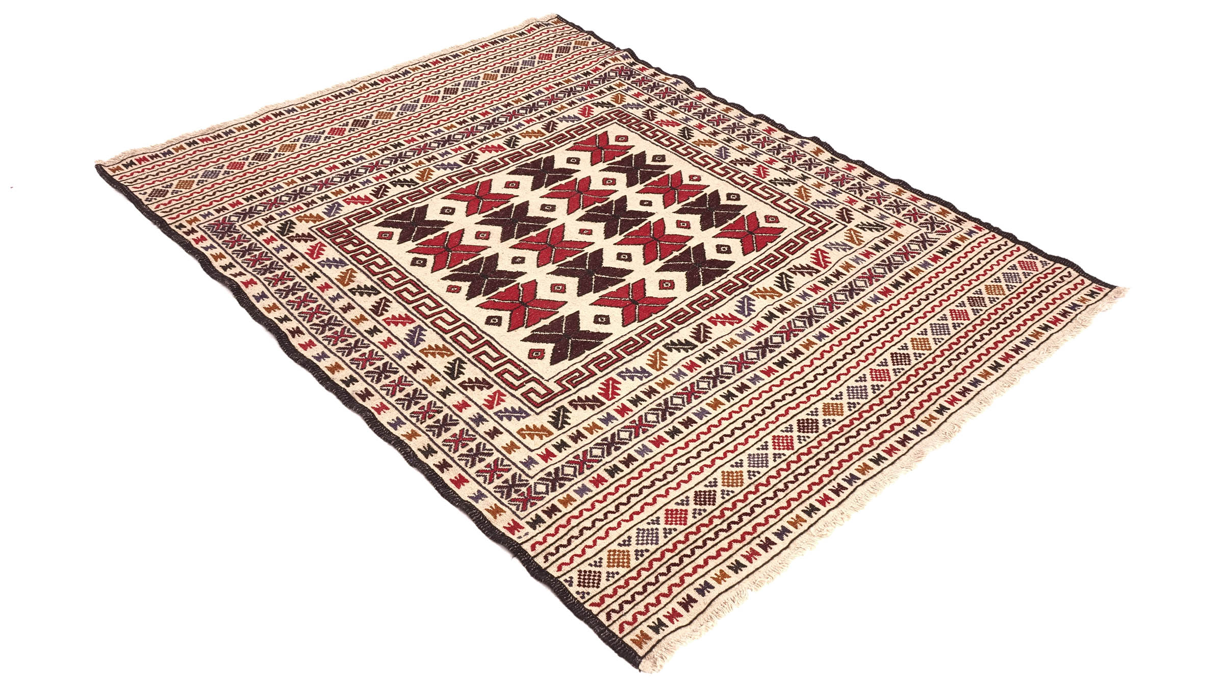 Afghan Kelim Gol Barjasta Teppich 140x180 Handgewebt Beige Geometrisch Handarbeit