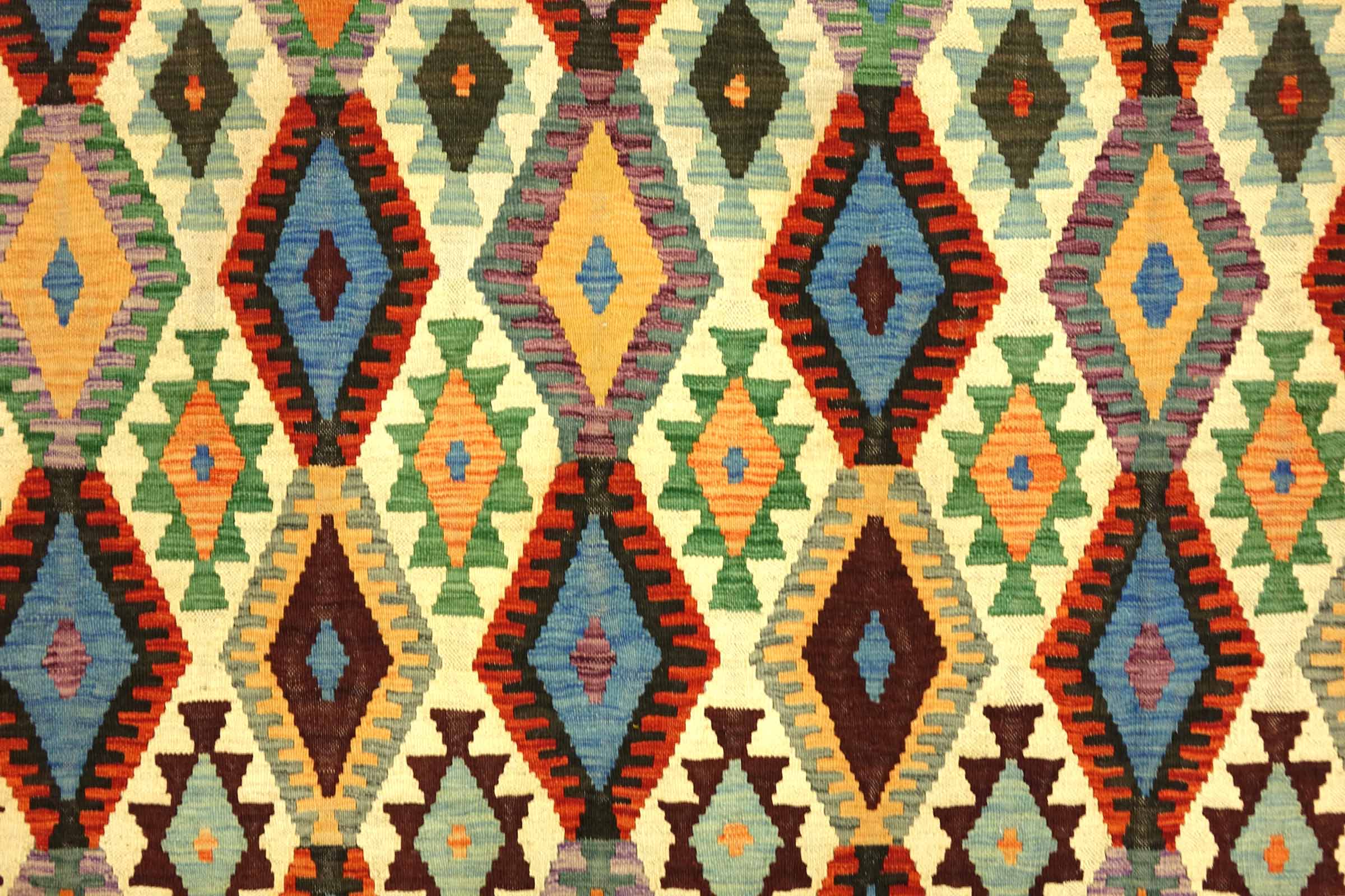 Afghan Maimana Kelim Bunt 250x350 Handgewebt Teppich Bunt Geometrisch Orient