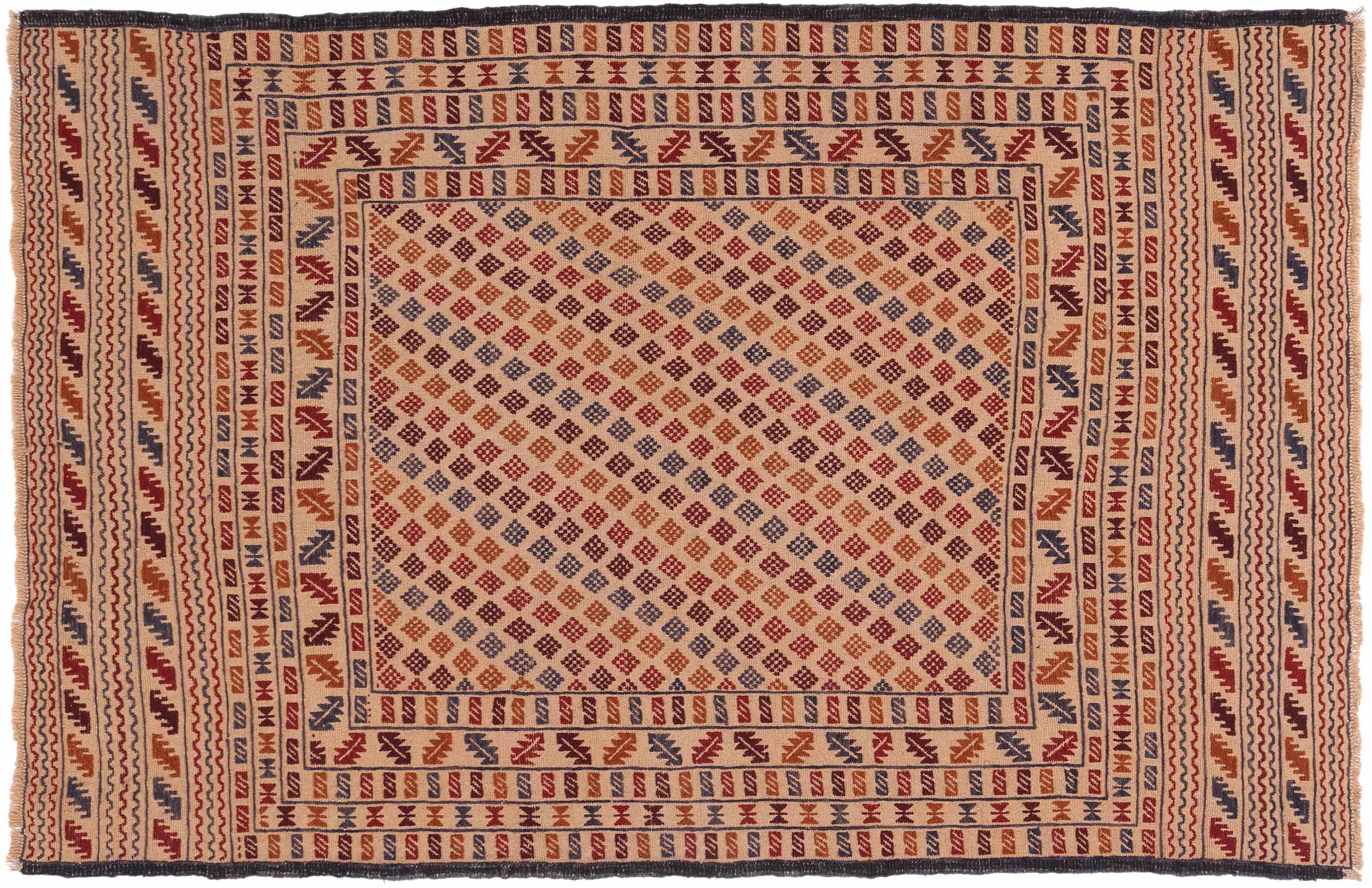 Afghan Kelim Gol Barjasta Teppich 120x190 Handgewebt Gold Geometrisch Handarbeit Gewebt