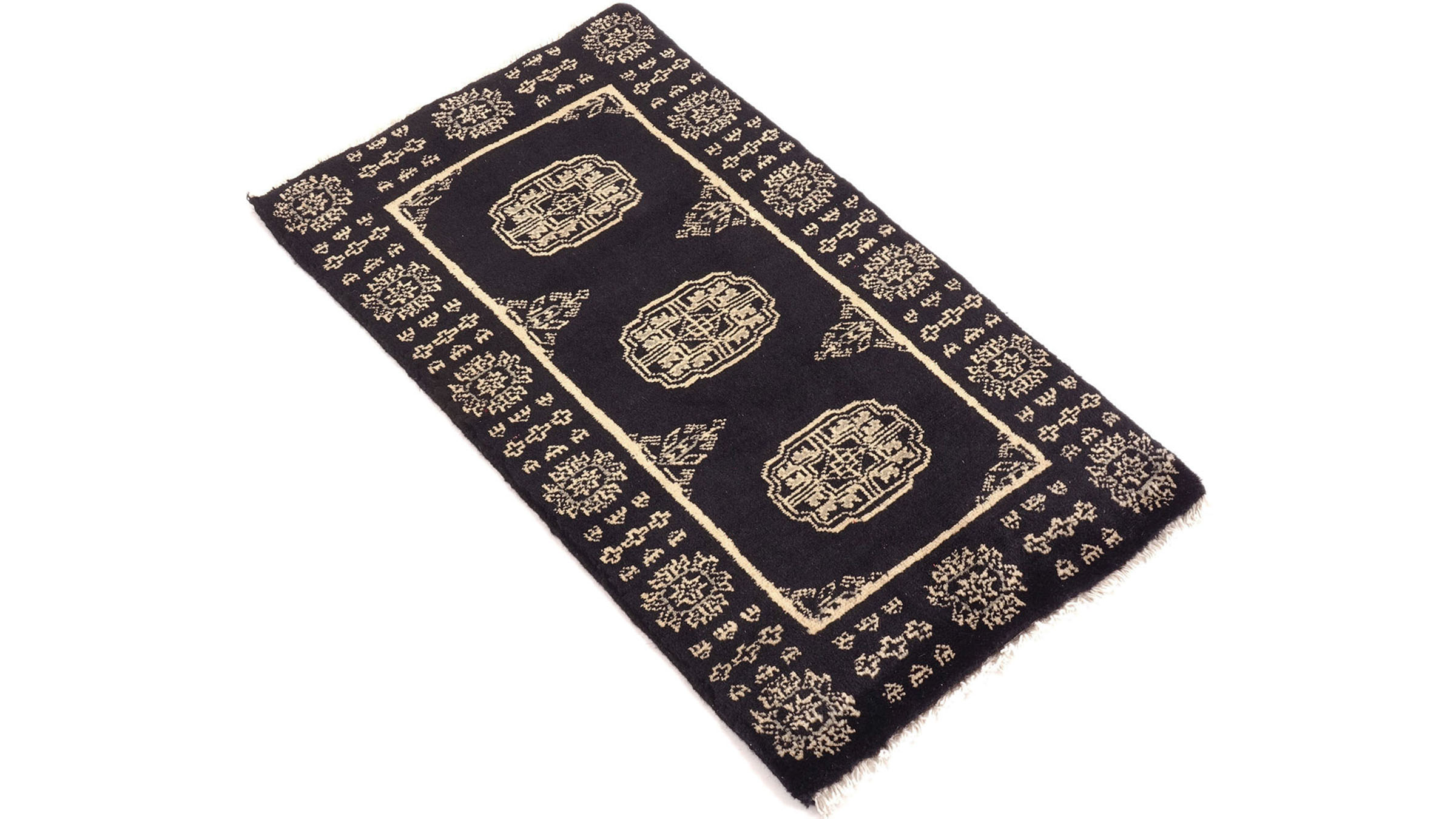 Pakistan Buchara 3ply Teppich 50x80 Handgeknüpft Schwarz Geometrisch Orient Kurzflor