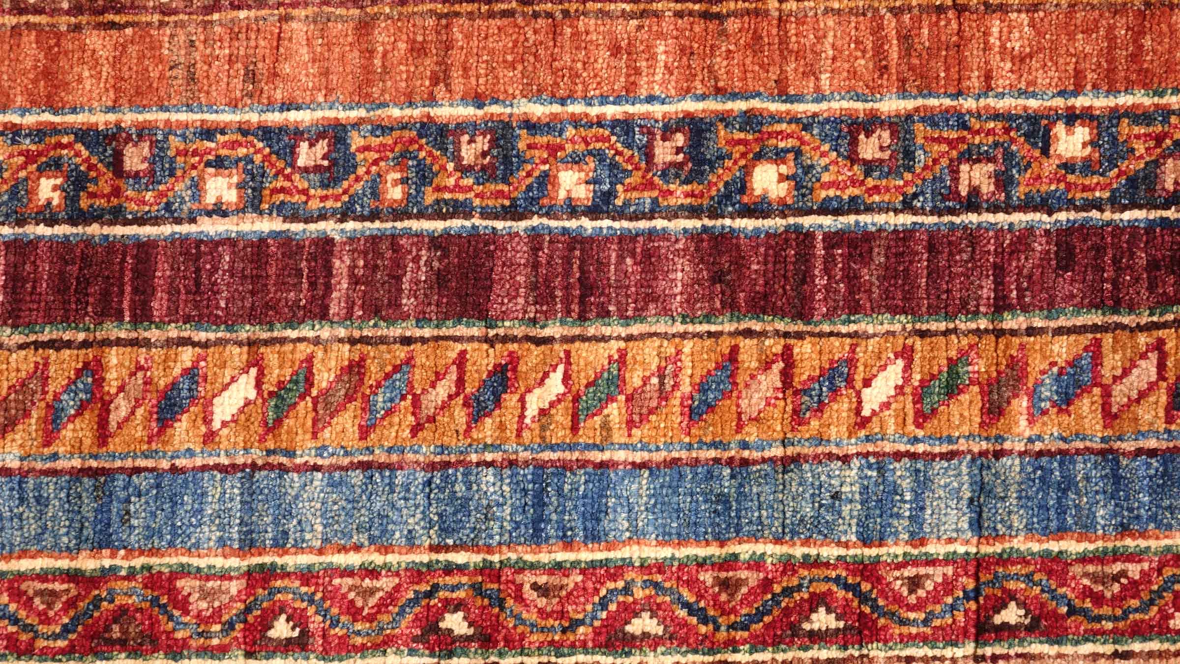 Afghan Khorjin Shaal Teppich 100x150 Handgeknüpft Blau Streifen Orient Kurzflor