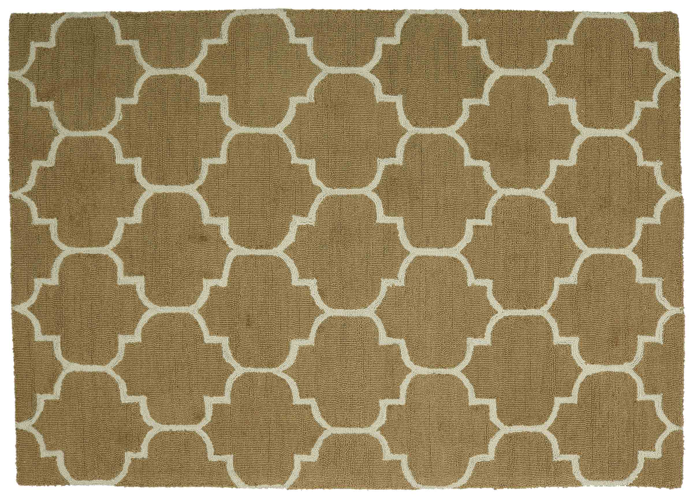 Handgefertigter moderner Wollteppich 160x230 Beige Ornamente Handarbeit Handtuft