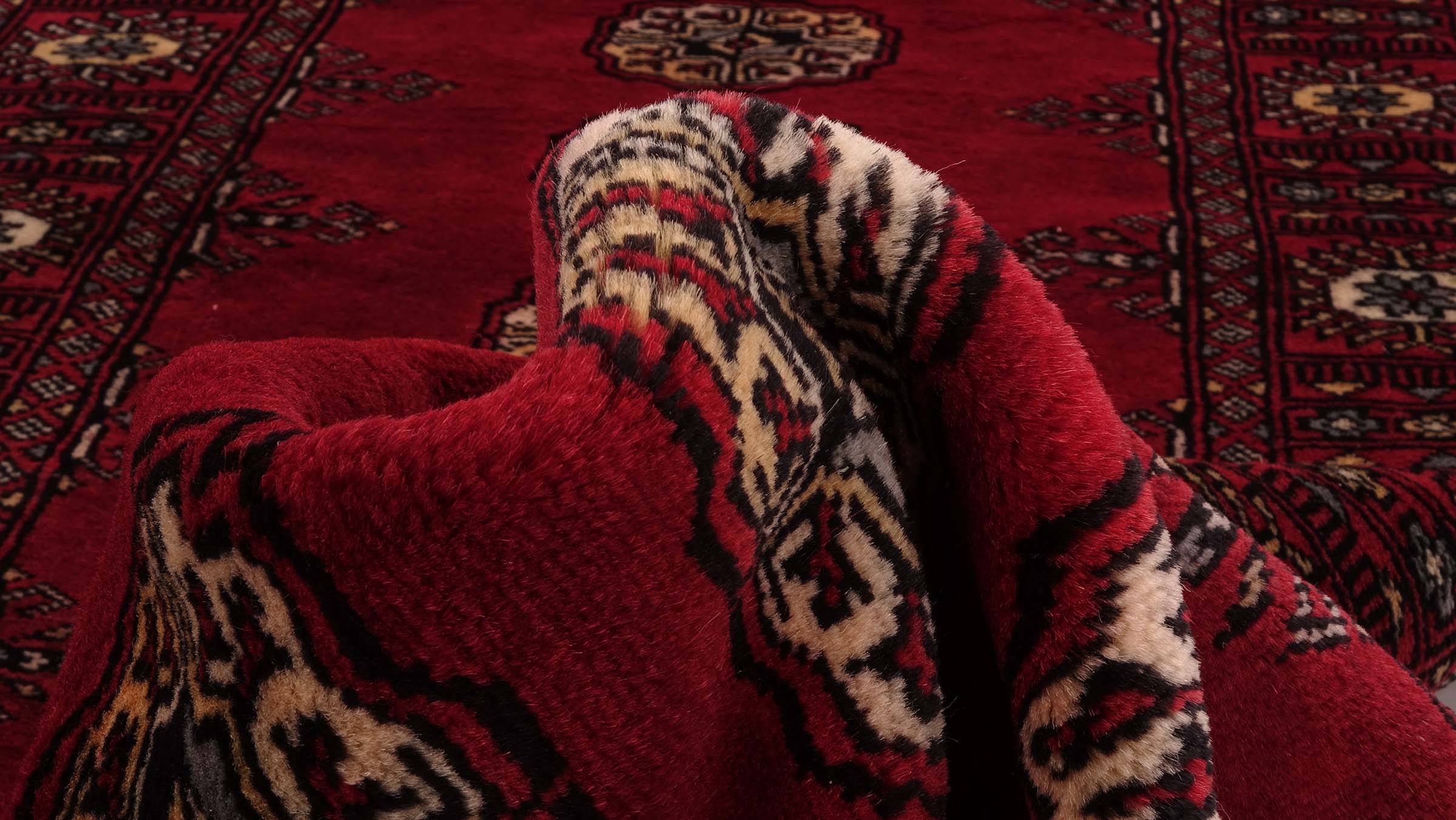 Pakistan Bokhara Teppich 80x300 Handgeknüpft Läufer Rot Geometrisch Orientalisch UNIKAT
