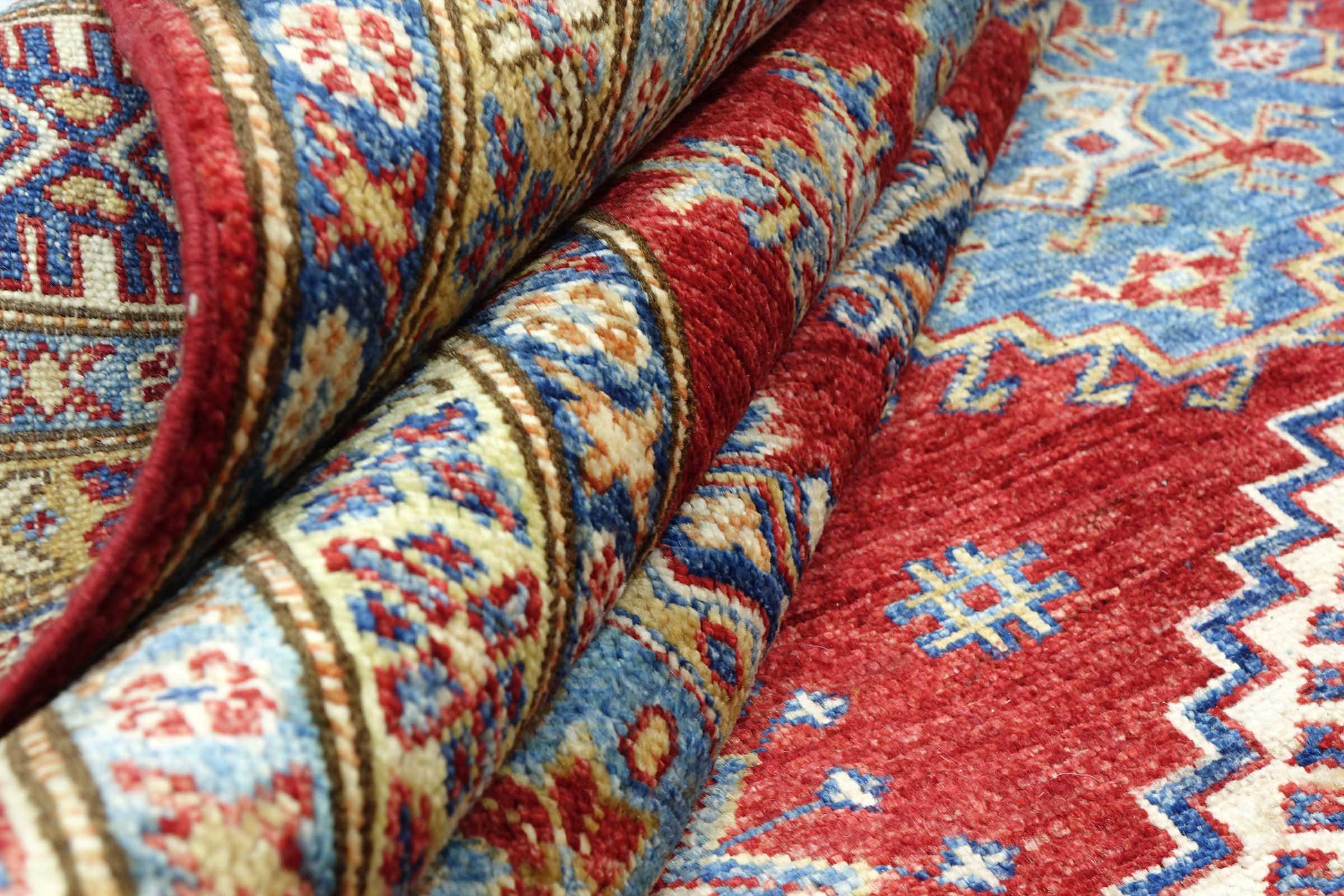Afghan Feiner Kazak Teppich 250x300 Handgeknüpft Rot Geometrisch Orient Kurzflor