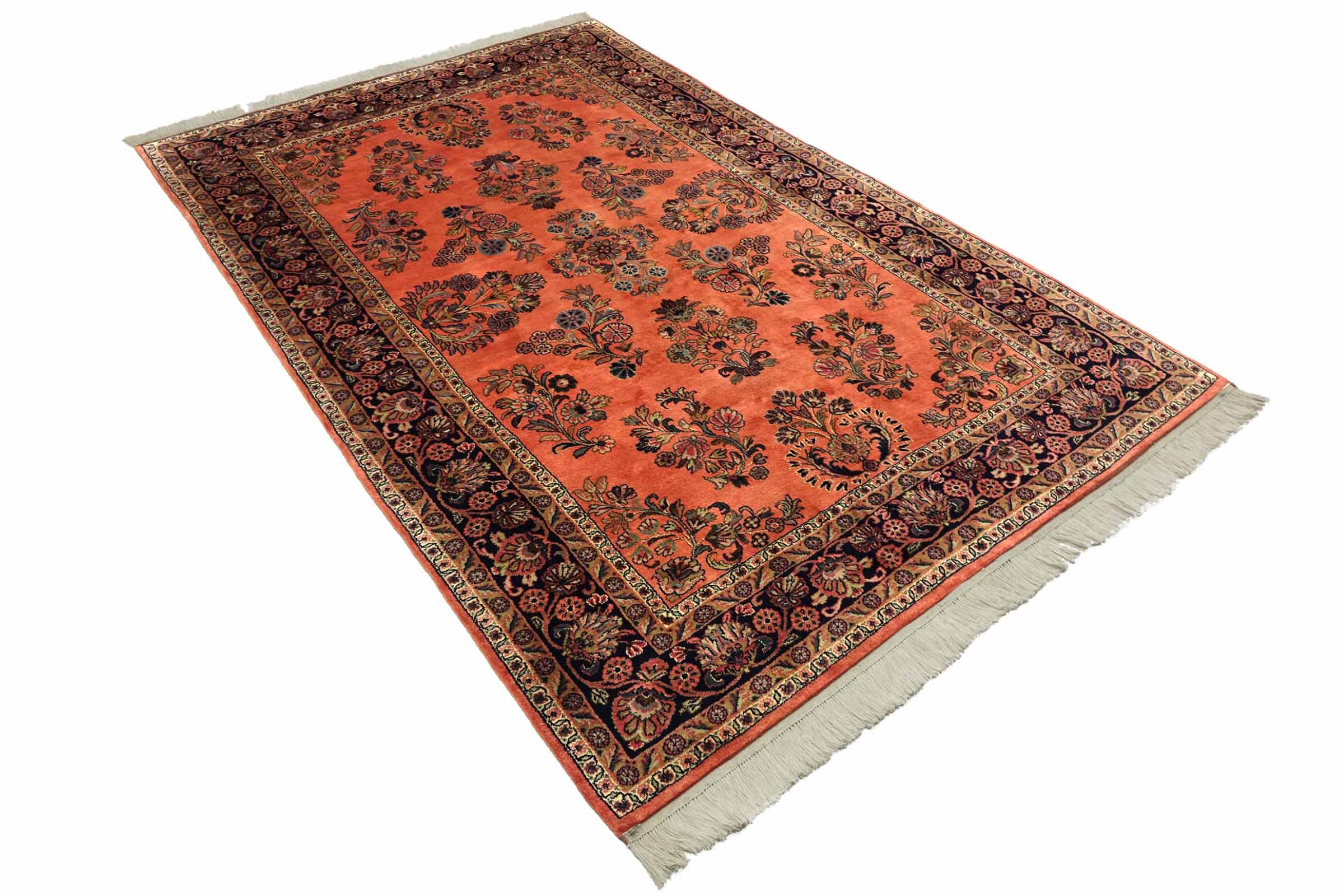 Sarough Teppich 180x290 Handgeknüpft Rosa Floral Wolle Kurzflor Rug