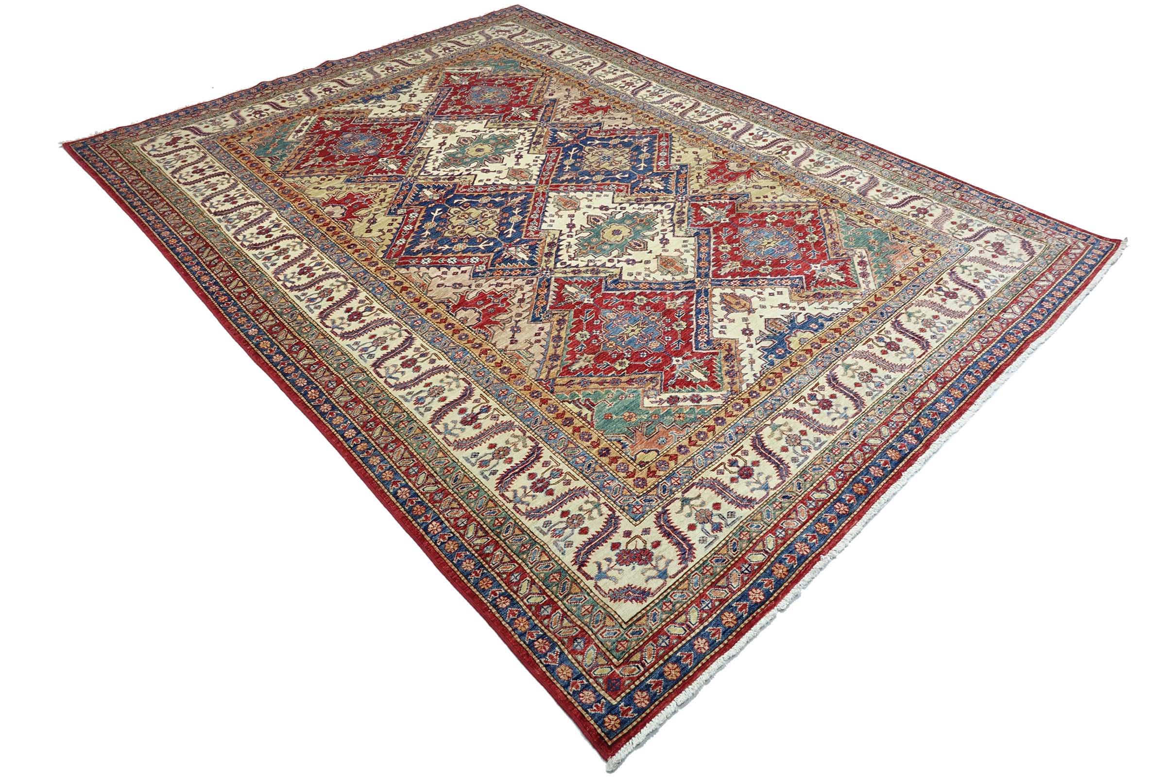 Afghan Feiner Kazak Teppich 240x340 Handgeknüpft Beige Geometrisch Orient Kurzflor