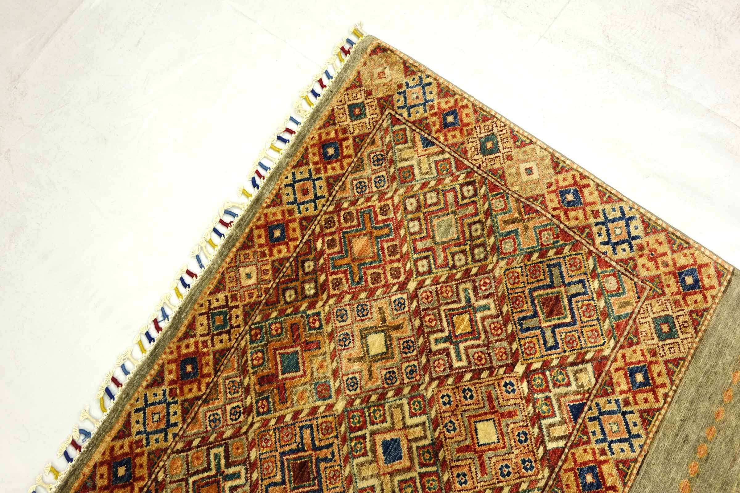 Afghan Khorjin Shaal 200x300 Handgeknüpft Orientteppich Grau Streifen Wolle