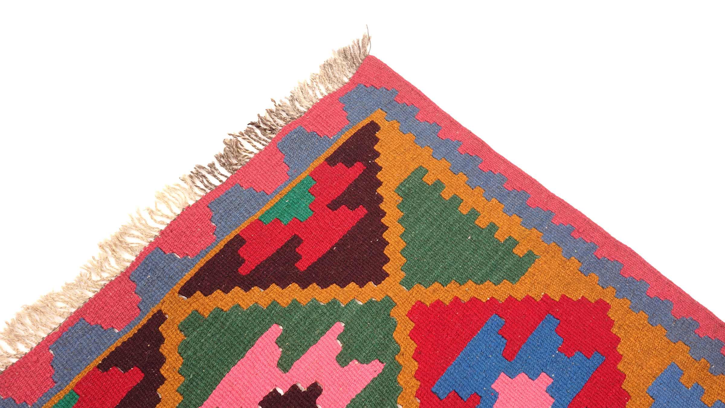 Perserteppich Kelim Ardebil 100x150 Handgewebt Rosa Geometrisch Handarbeit Zimmer