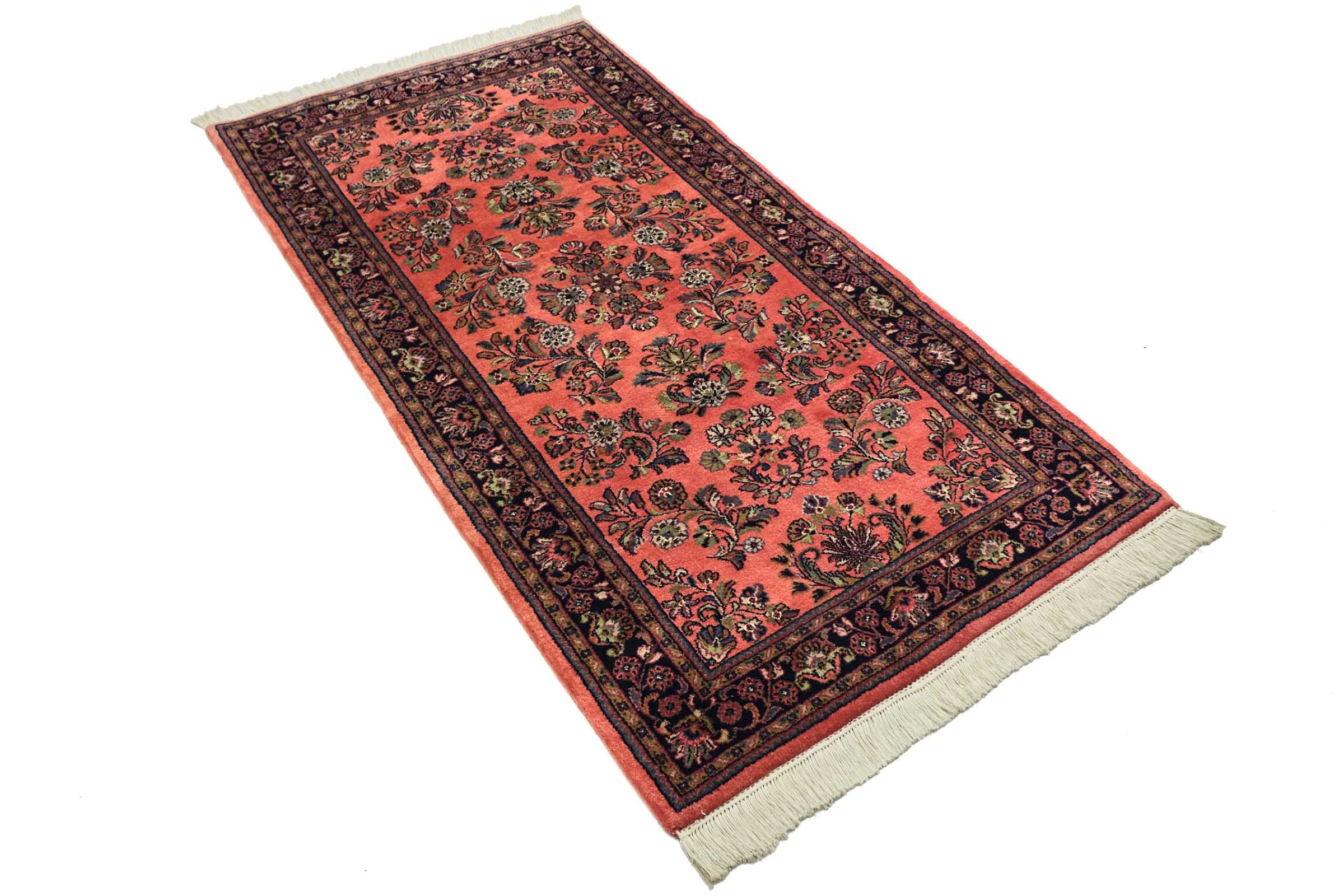 Sarough Teppich 100x200 Handgeknüpft Rosa Floral Wolle Kurzflor Rug