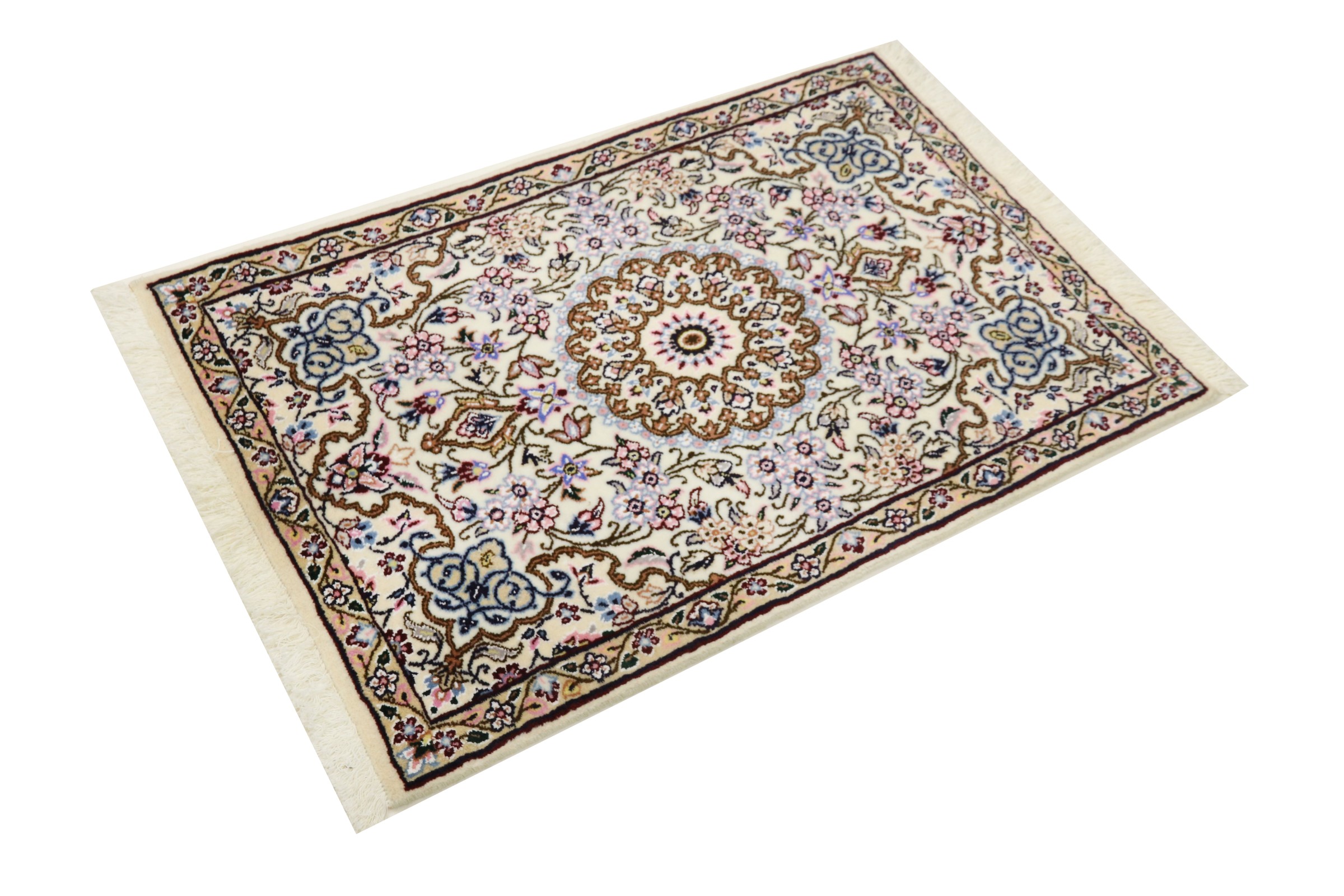 Perserteppich Nain 9LA 60x90 Handgeknüpft Weiß Medaillon Orientalisch UNIKAT Kurzflor
