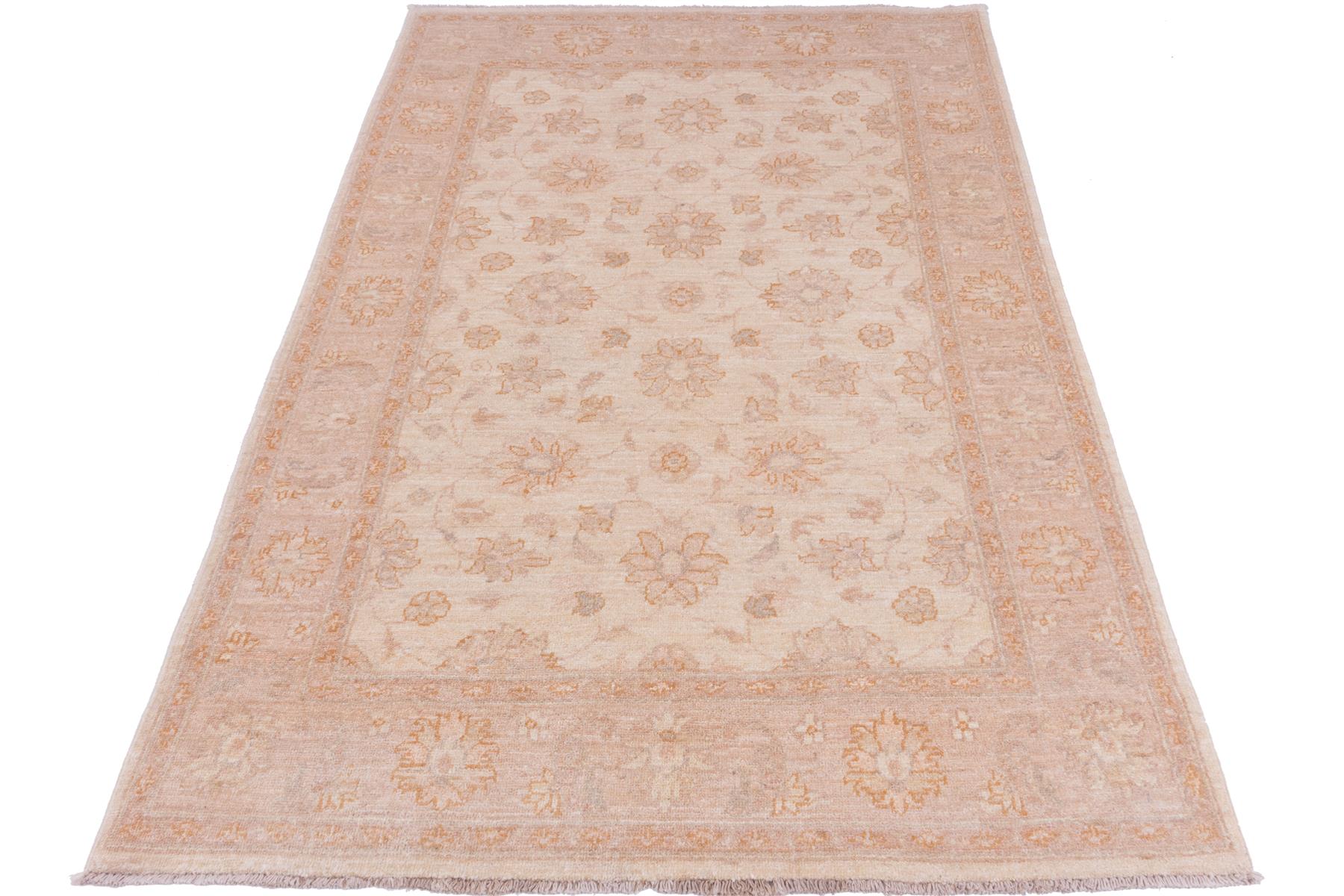 Afghan Chobi Ziegler 120x180 Handgeknüpft Teppich Beige Orientalisch Kurzflor