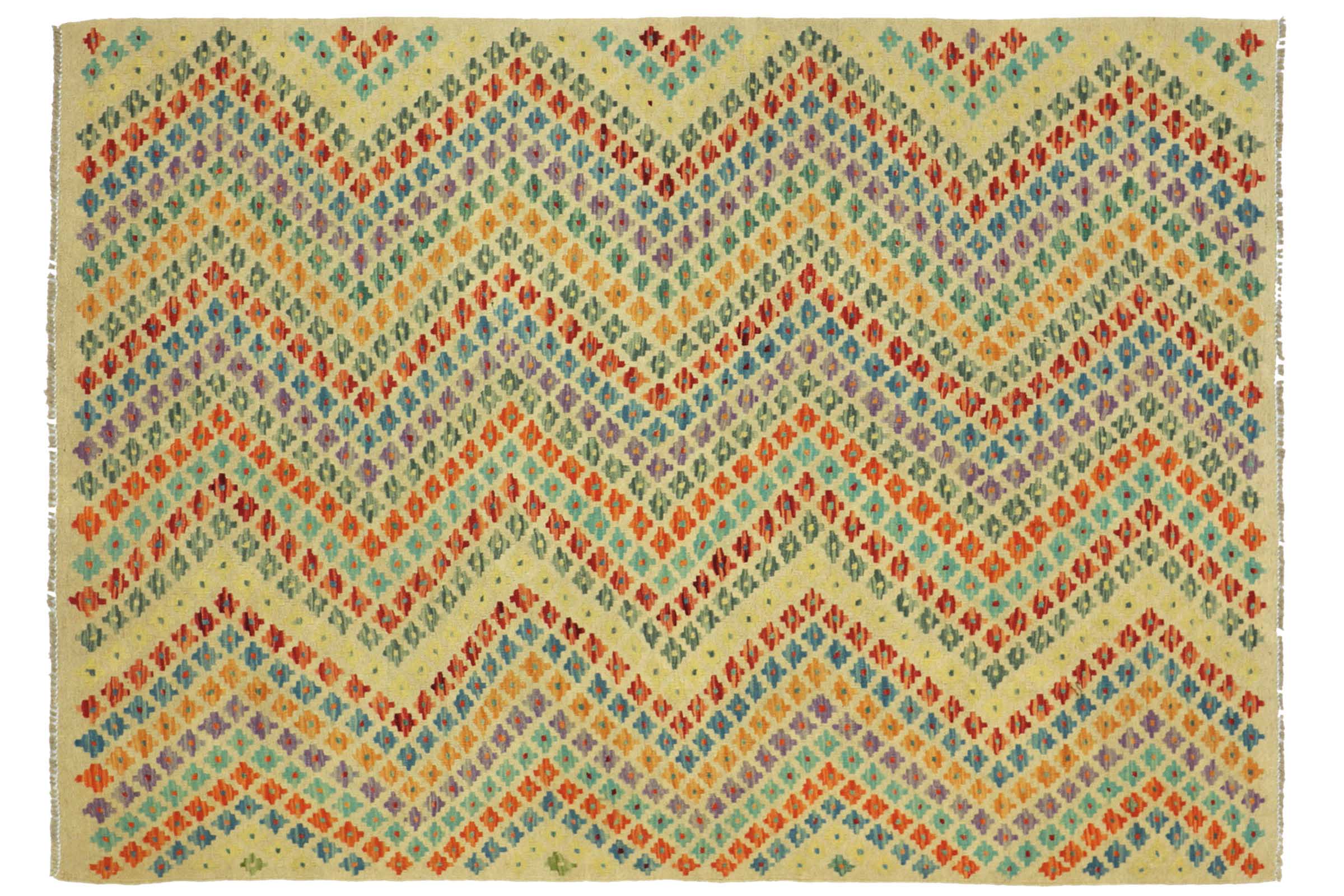 Afghan Maimana Kelim Bunt 160x200 Handgewebt Teppich Bunt Geometrisch Orient