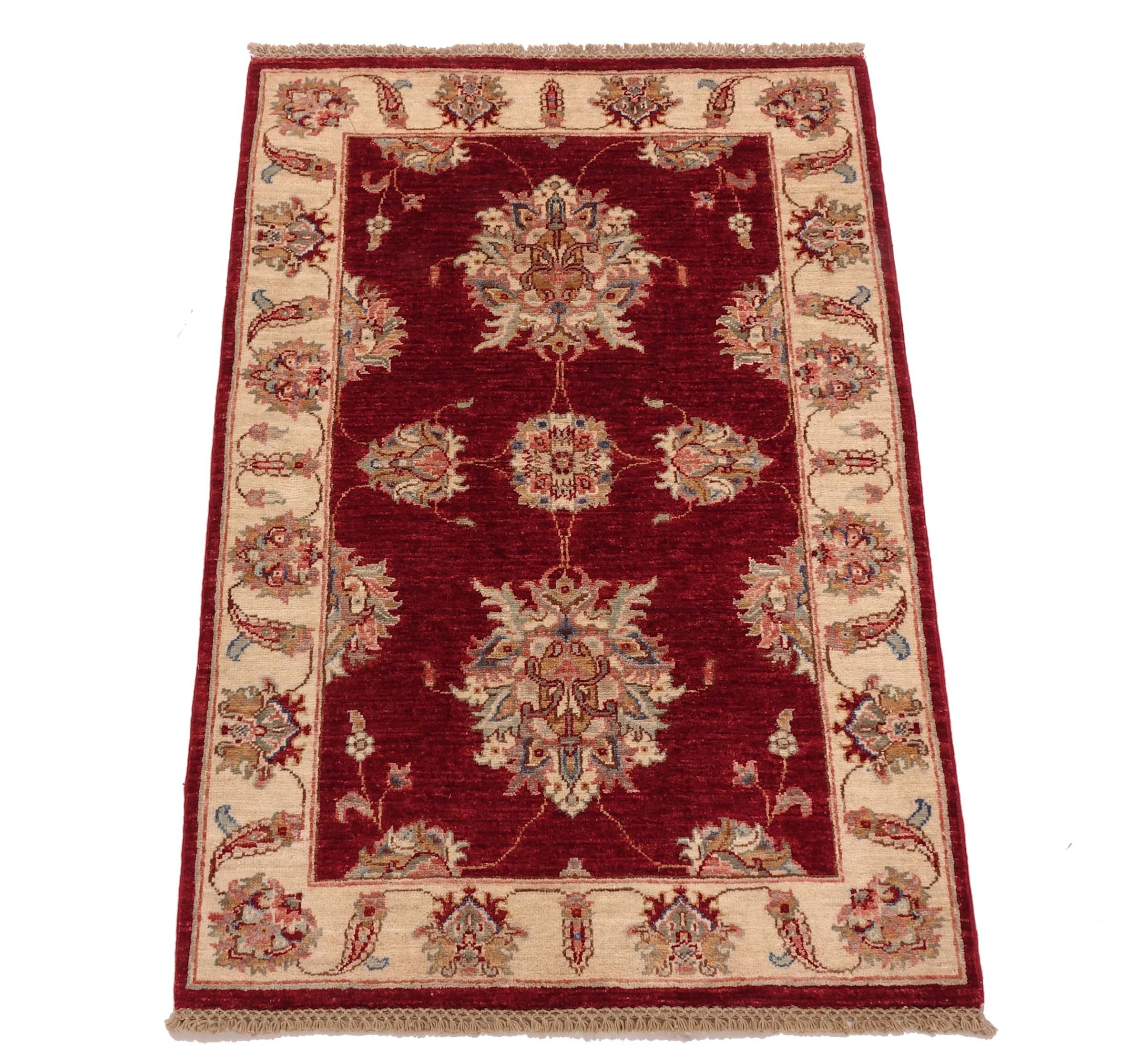 Chobi Ziegler Teppich 80x120 Handgeknüpft Rot Floral Orientalisch UNIKAT Kurzflor