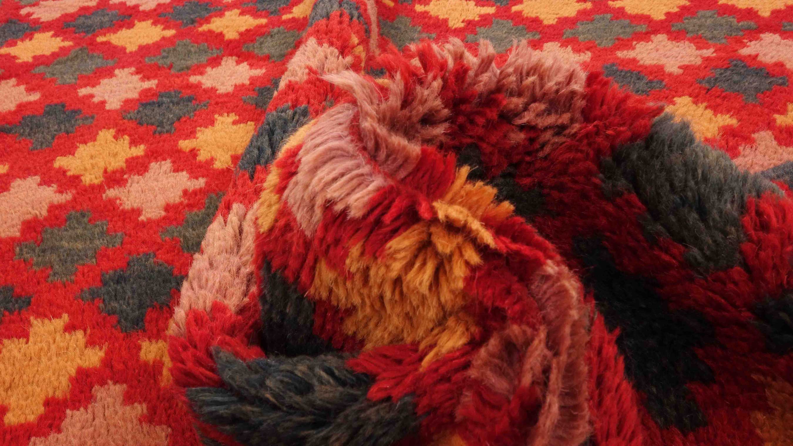 Gabbeh Teppich 110x200 Handgeknüpft Rot Streifen Orientalisch UNIKAT Kurzflor