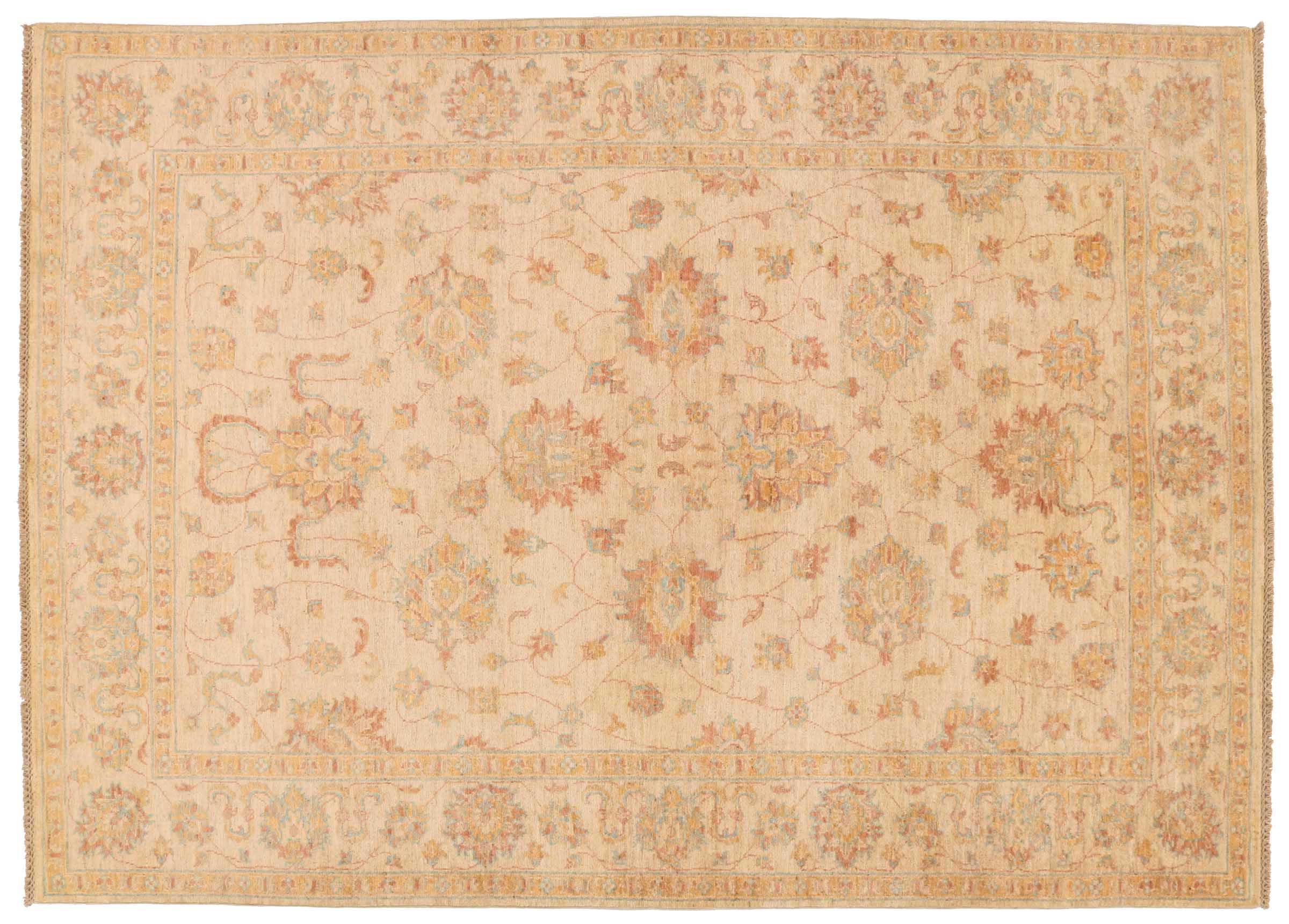 Chobi Ziegler Teppich 170x240 Handgeknüpft Beige Floral Orientalisch UNIKAT Kurzflor