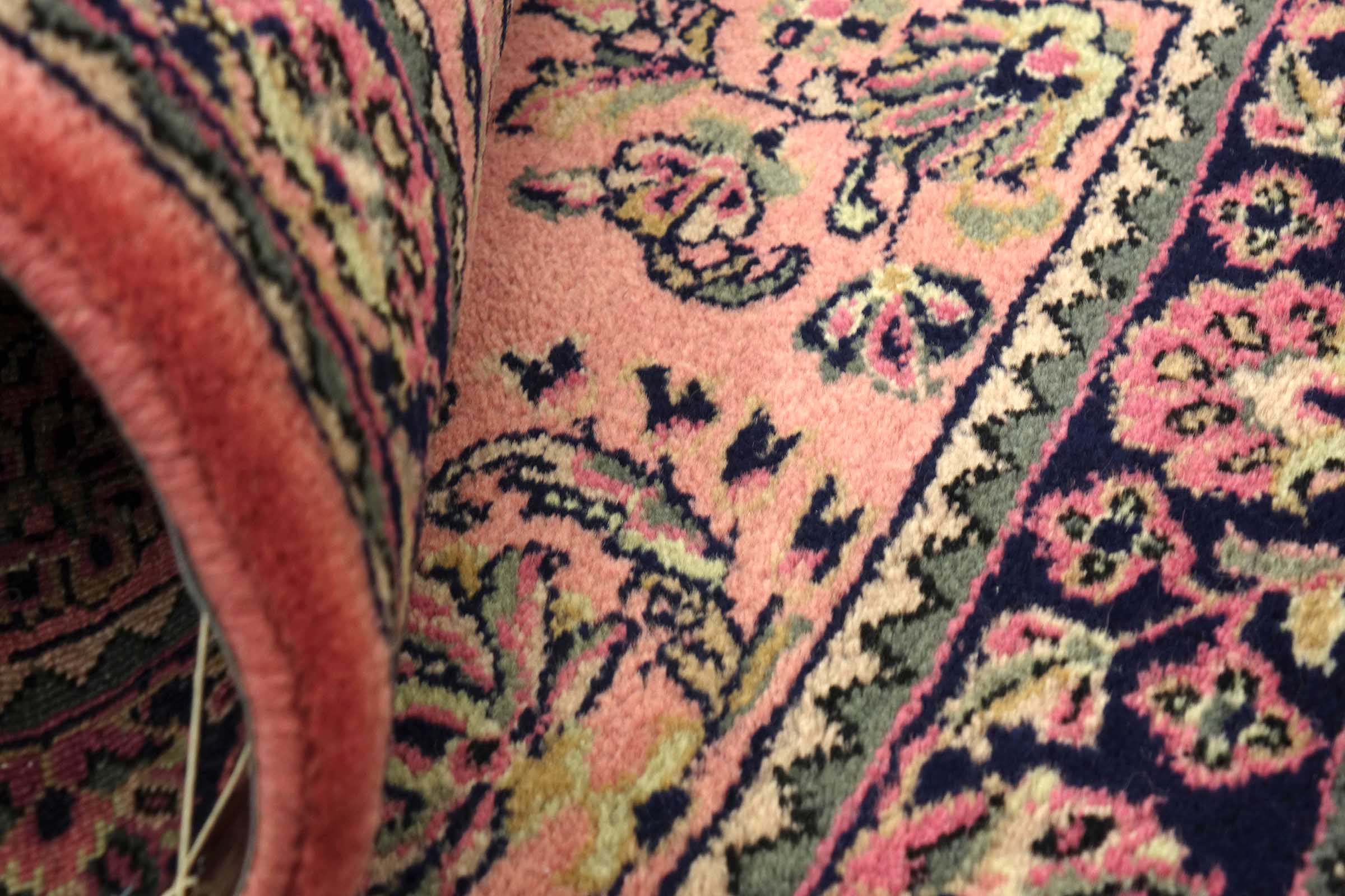 Sarough Teppich 70x140 Handgeknüpft Rosa Floral Wolle Kurzflor Rug