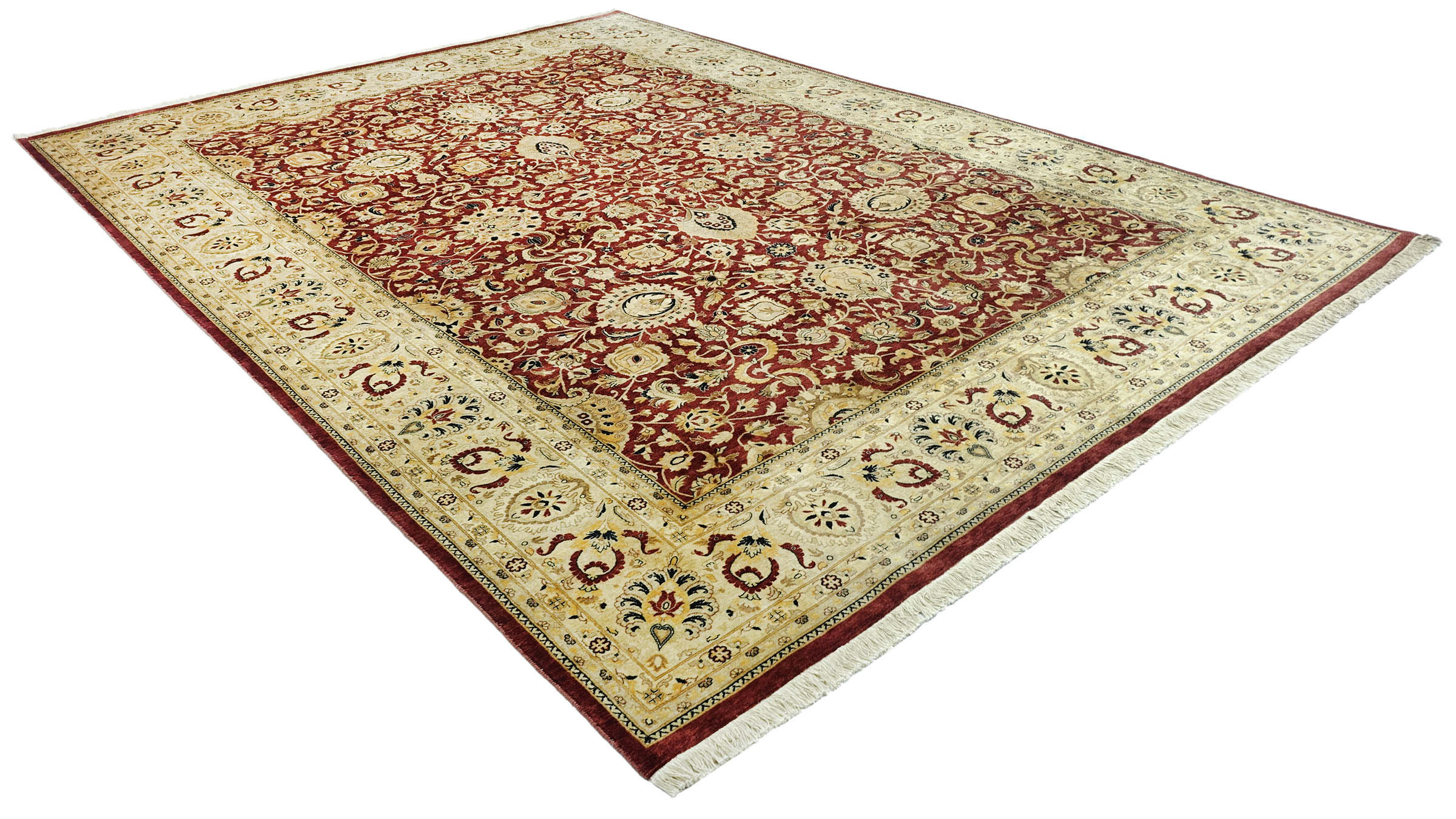 Pakistan Ziegler Ferahan Teppich 280x370 Handgeknüpft Rot Floral Orient Kurzflor