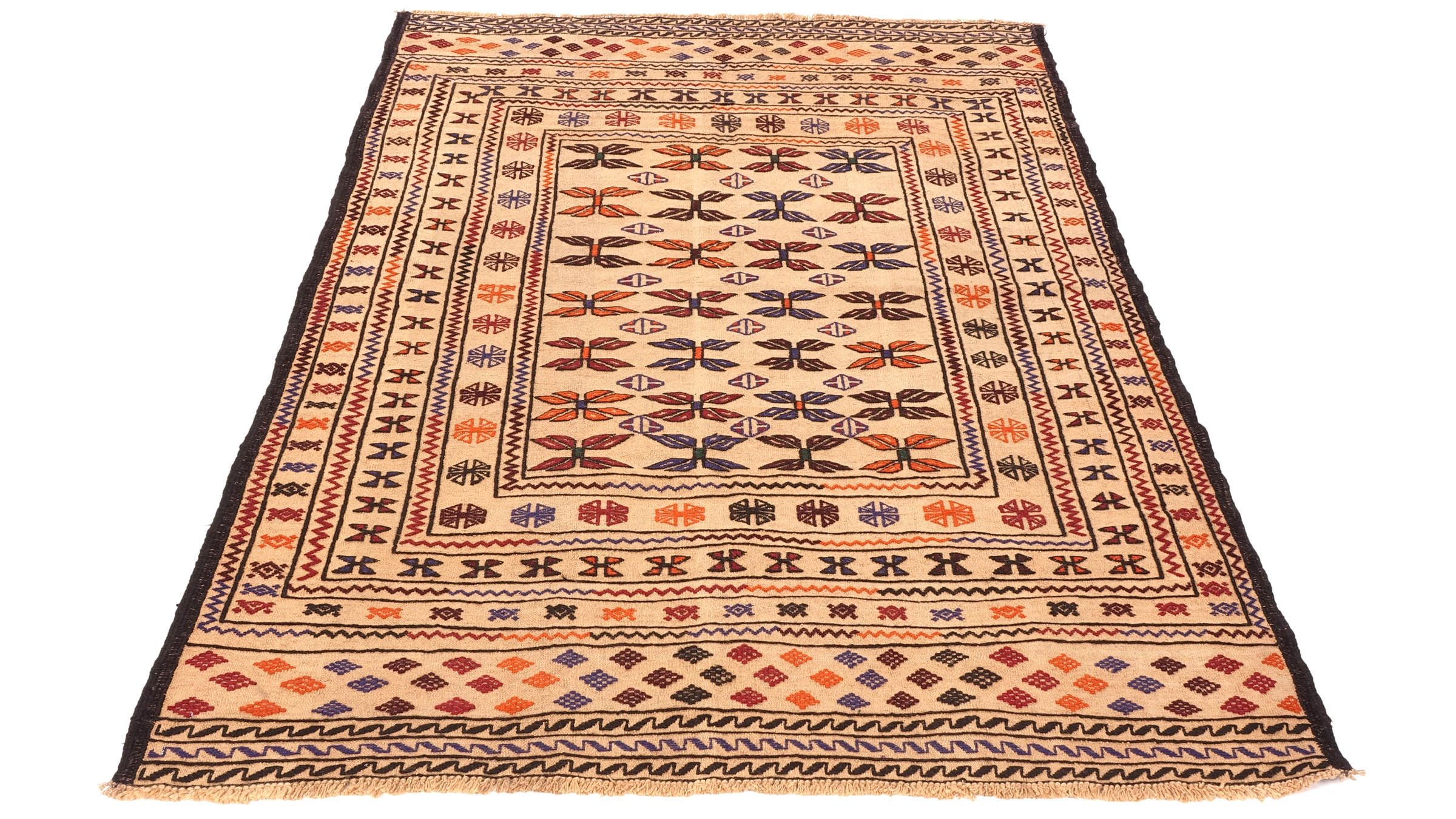 Afghan Kelim Gol Barjasta Teppich 120x180 Handgewebt Gold Geometrisch Handarbeit Gewebt