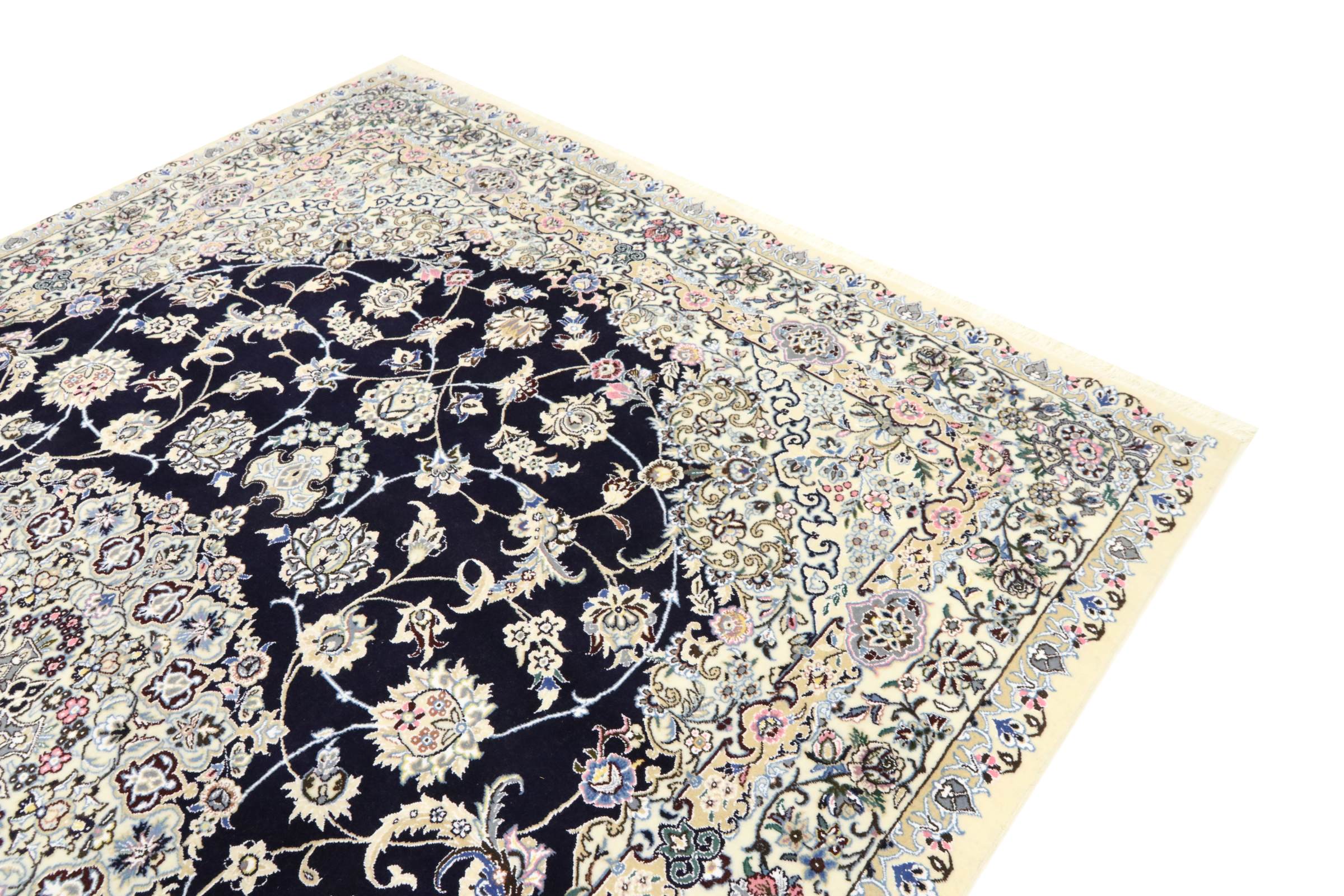 Perserteppich Nain 9LA 200x300 Handgeknüpft Dunkelblau Medaillon Orientalisch UNIKAT