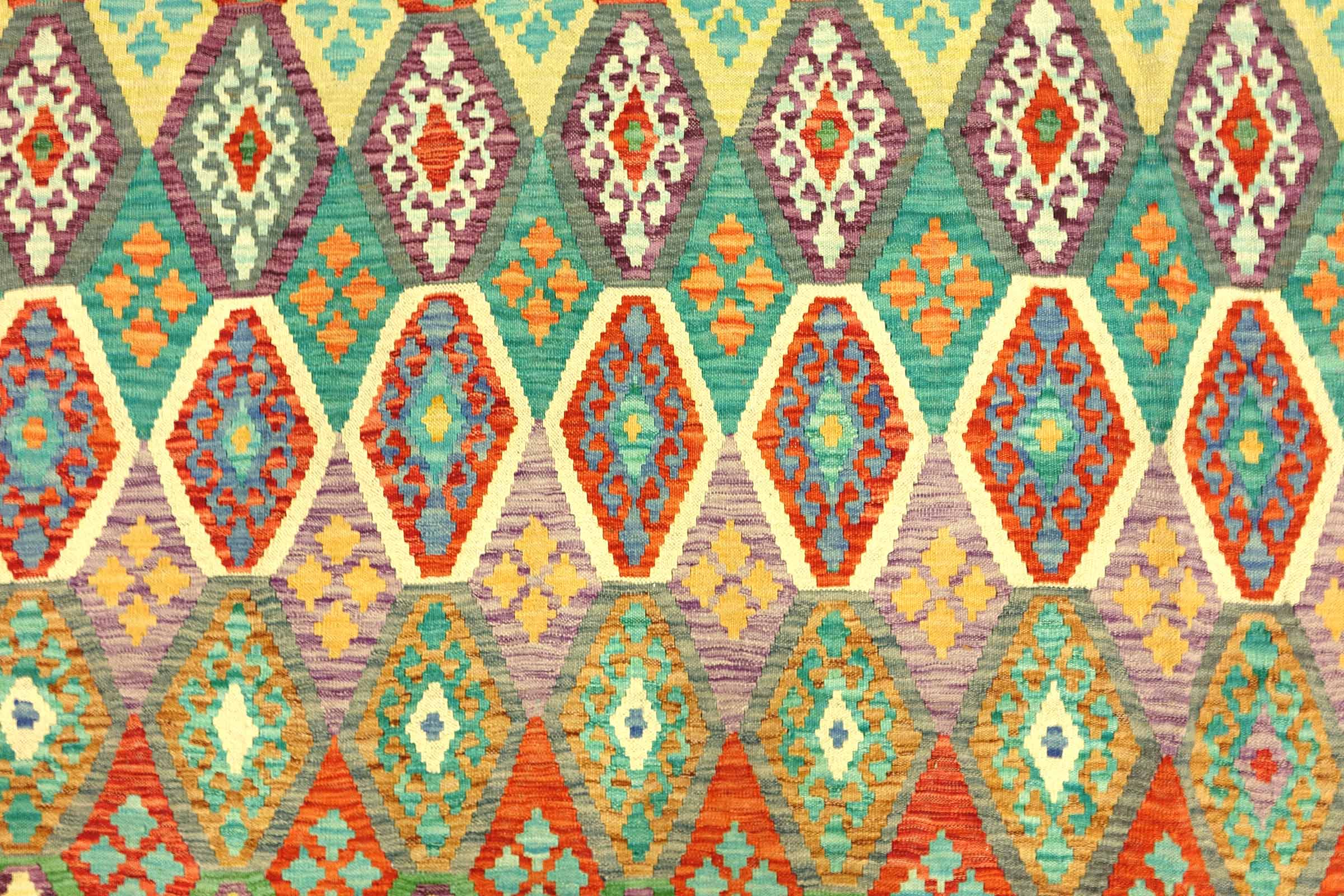 Afghan Maimana Kelim Bunt 250x350 Handgewebt Teppich Bunt Geometrisch Orient