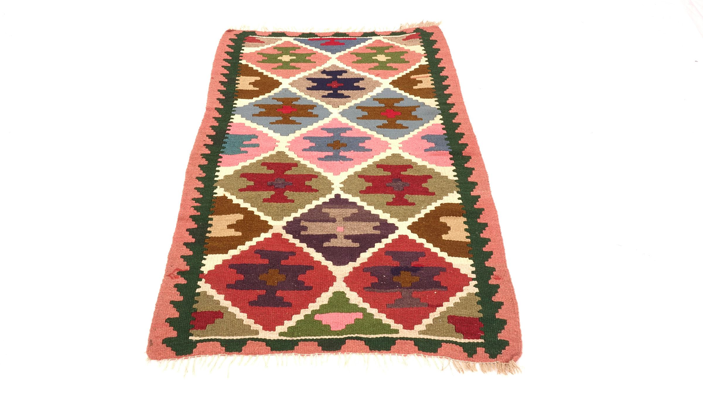 Perserteppich Kelim Ardebil 100x140 Handgewebt Rosa Geometrisch Handarbeit Zimmer